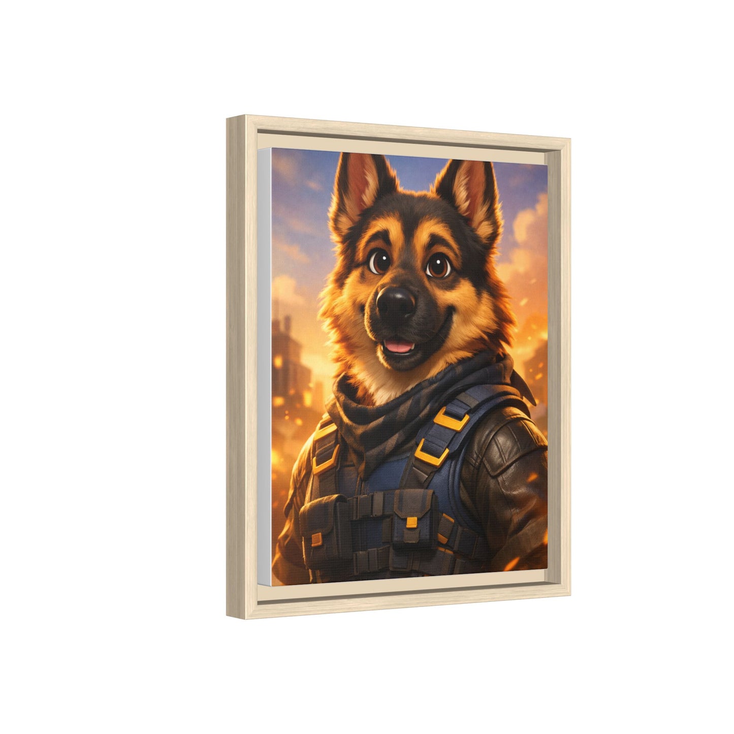 German Shepherd Hero Art – Tactical Dog Character Wall Canvas | Cinematic GSD Decor | Framed Matte Canvas