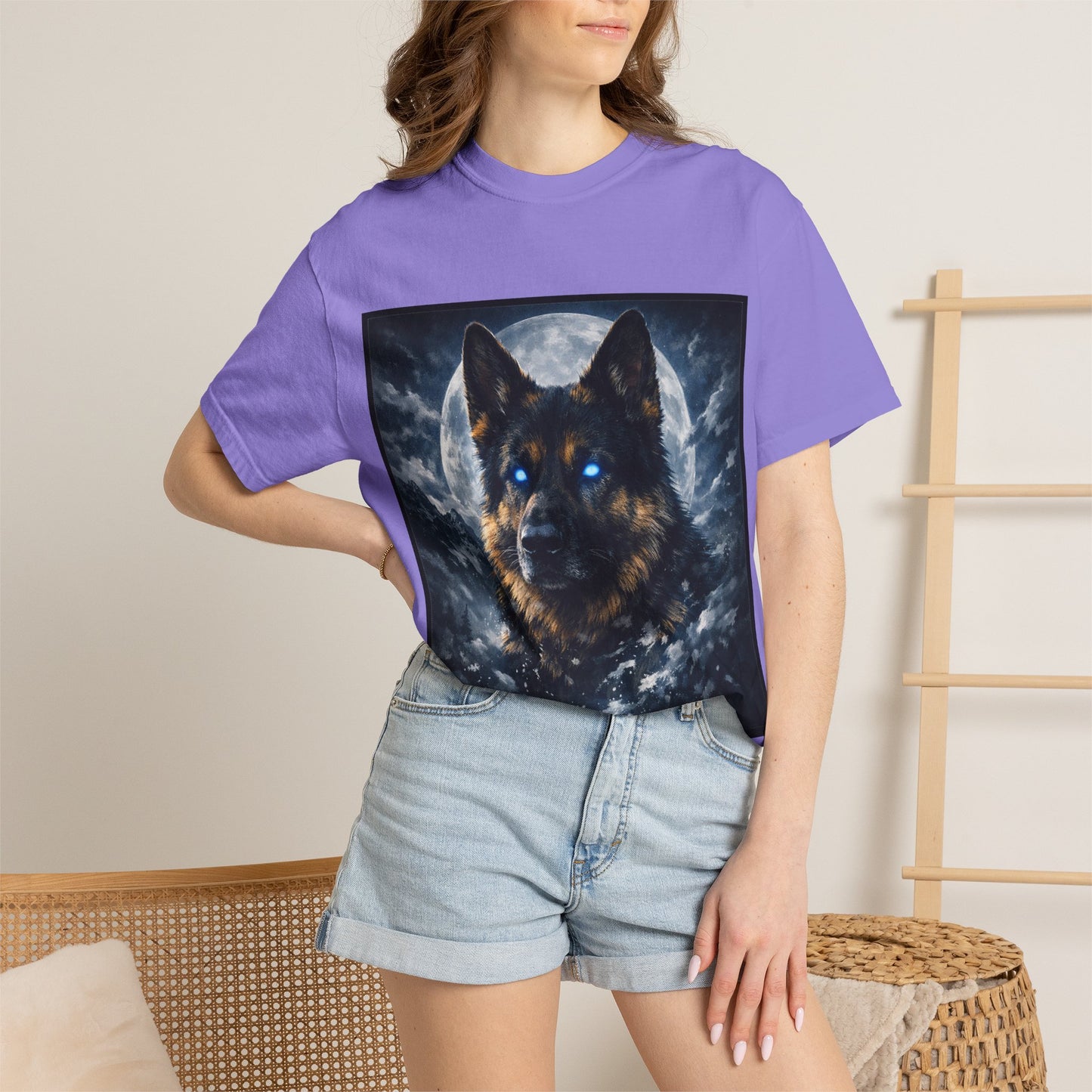 German Shepherd Portrait T-shirt | Dog Art, Night Sky Paw Print