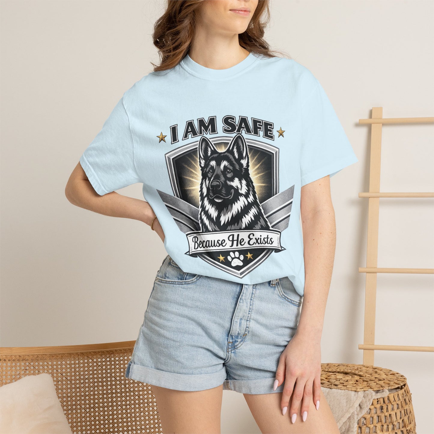 I Am Safe Because He Exists German Shepherd T-Shirt
