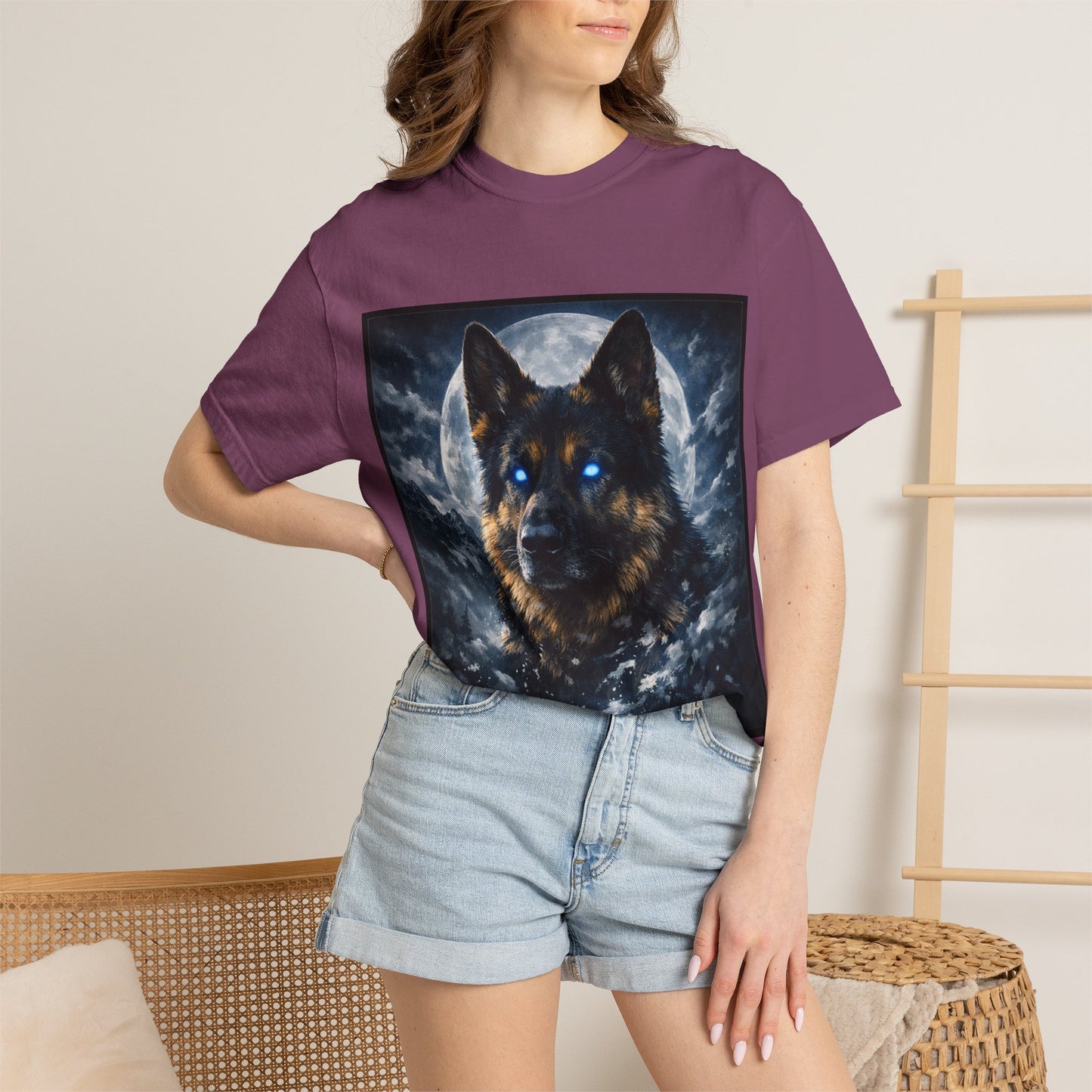 German Shepherd Portrait T-shirt | Dog Art, Night Sky Paw Print