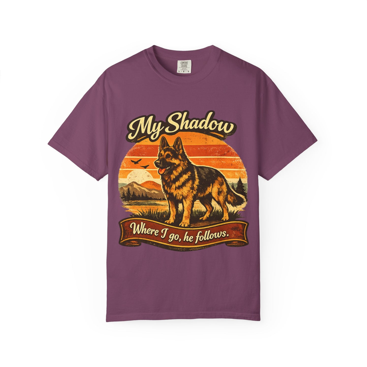 German Shepherd 'My Shadow' Vintage Sunset T-Shirt | Dog Lover Tee