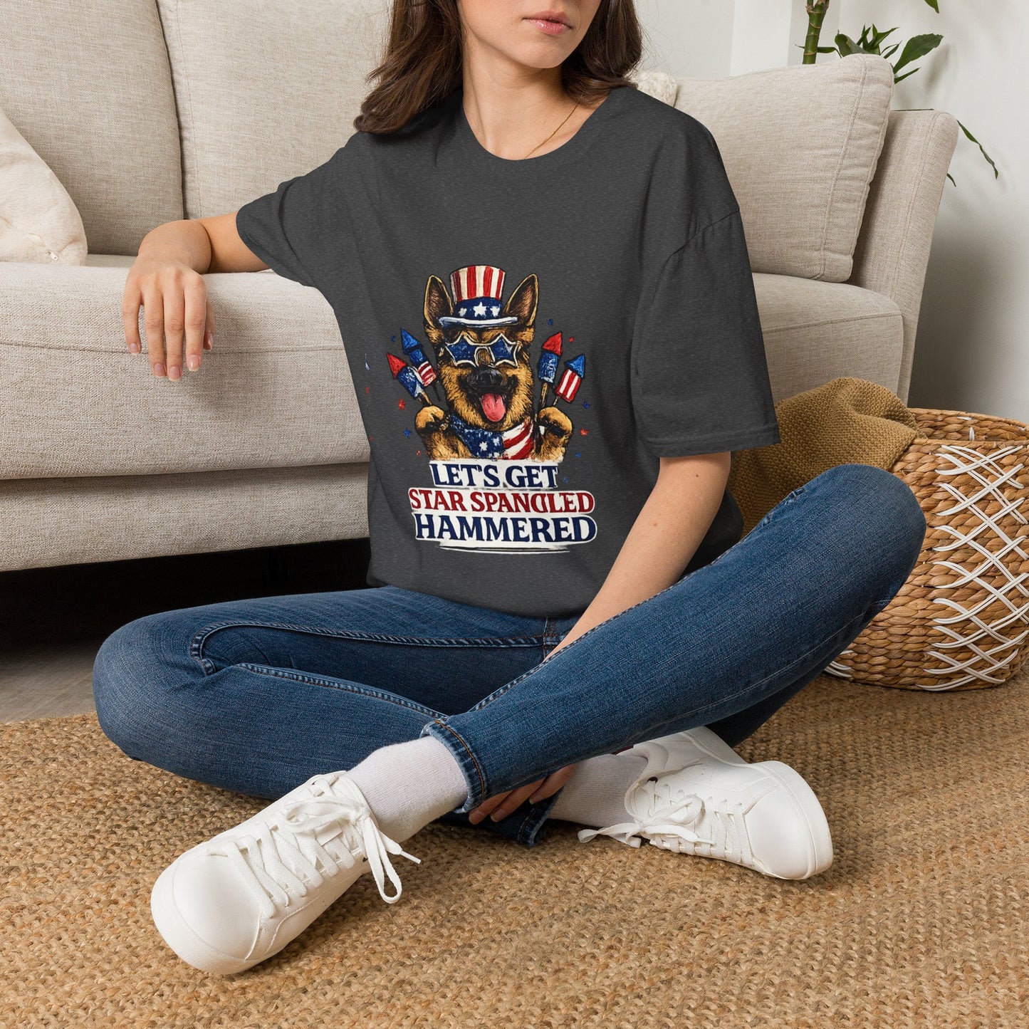 Lets Get Star Spangled Hammered T-Shirt | Patriotic German Shepherd, 4th of July