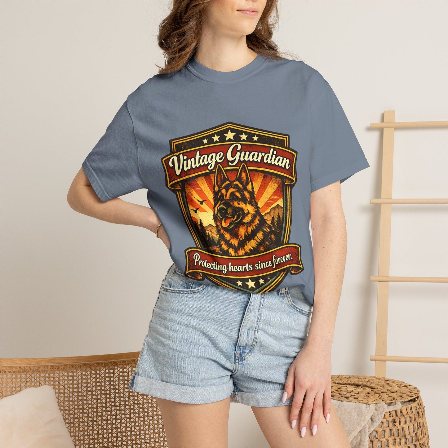 Vintage Guardian German Shepherd T-Shirt | Dog Badge Shield Design