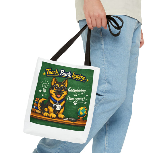 Teach Bark Inspire German Shepherd Teacher Tote Bag | Teacher Gift | Dog Lover Book Bag