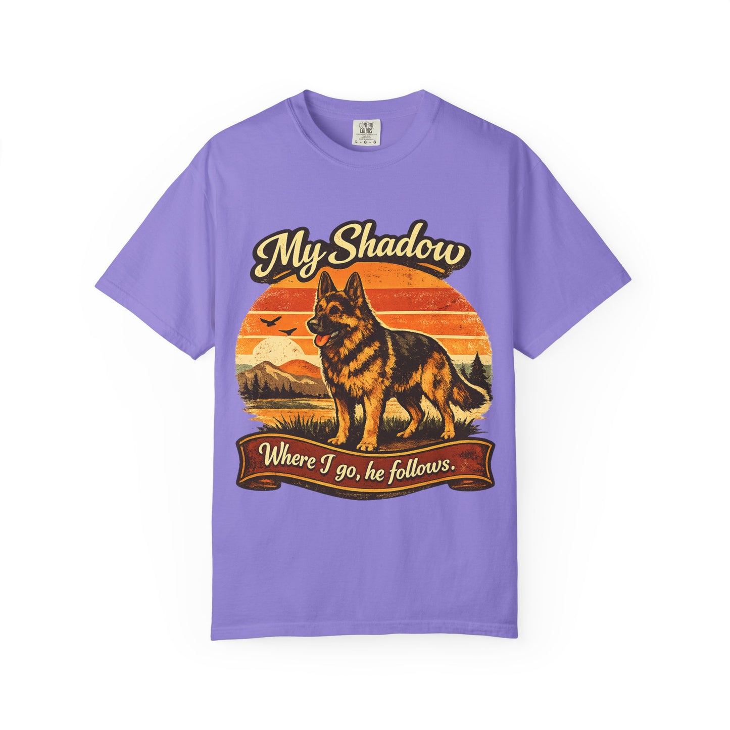 German Shepherd 'My Shadow' Vintage Sunset T-Shirt | Dog Lover Tee