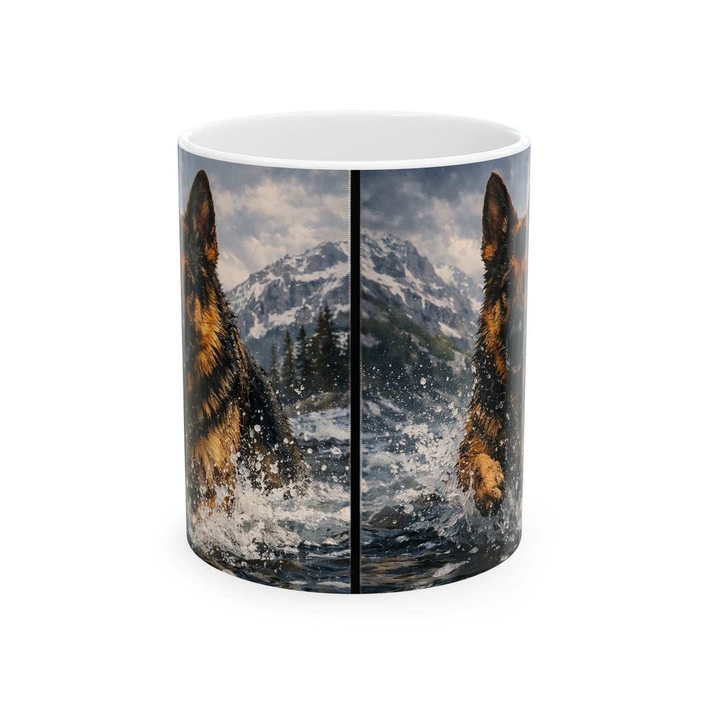German Shepherd Running Through Water Mug