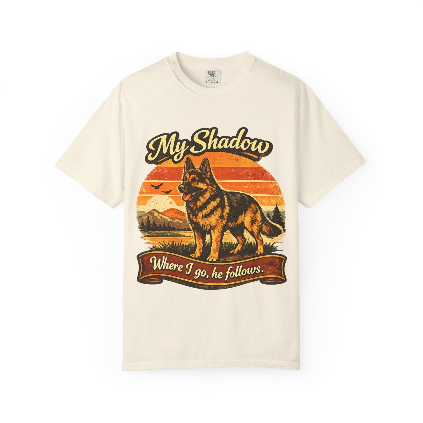 German Shepherd 'My Shadow' Vintage Sunset T-Shirt | Dog Lover Tee