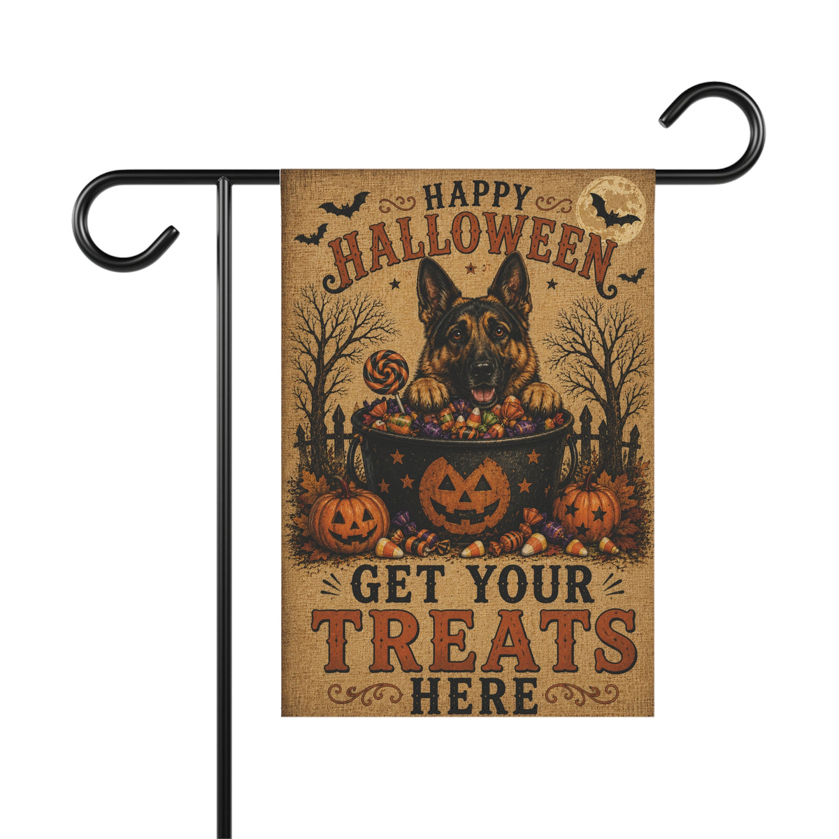 Get Your Treats Here German Shepherd Halloween Garden Flag