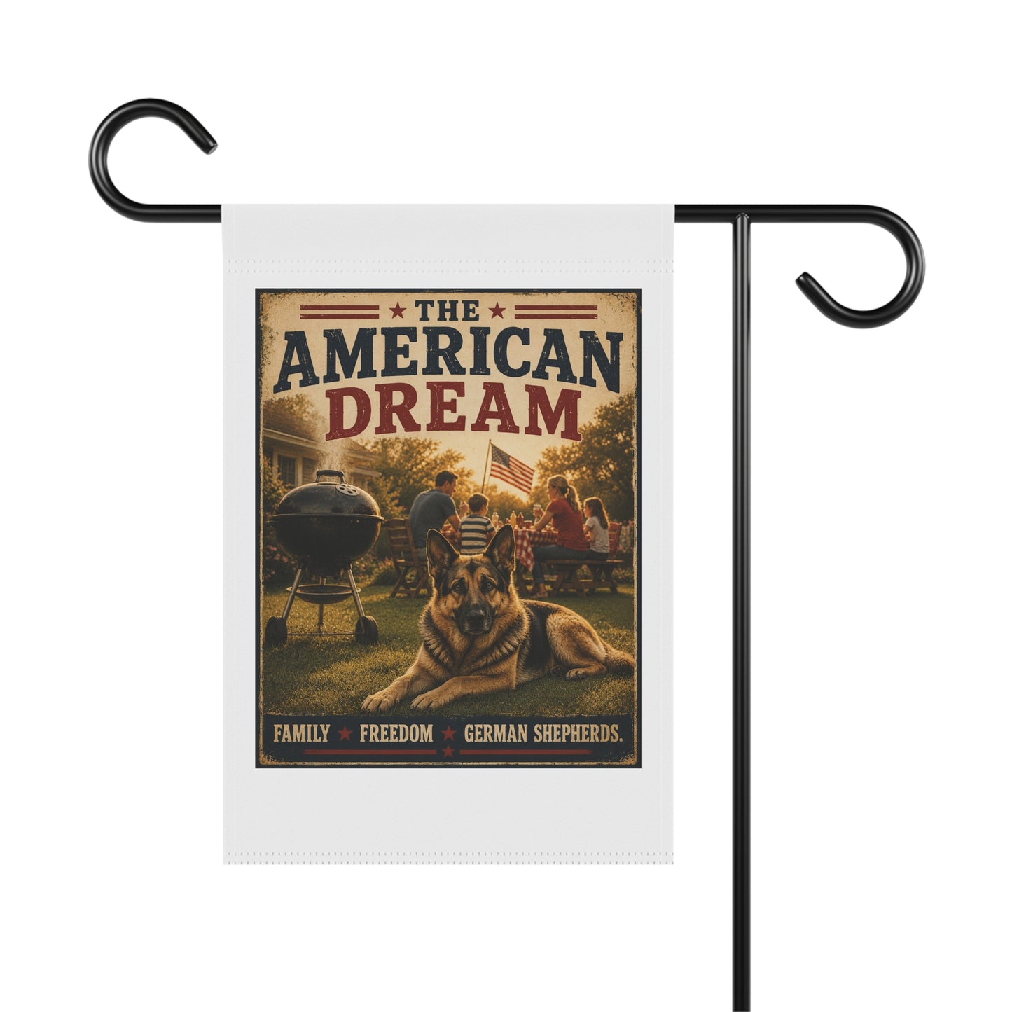 American Dream Garden Flag — Patriotic German Shepherd Yard Banner