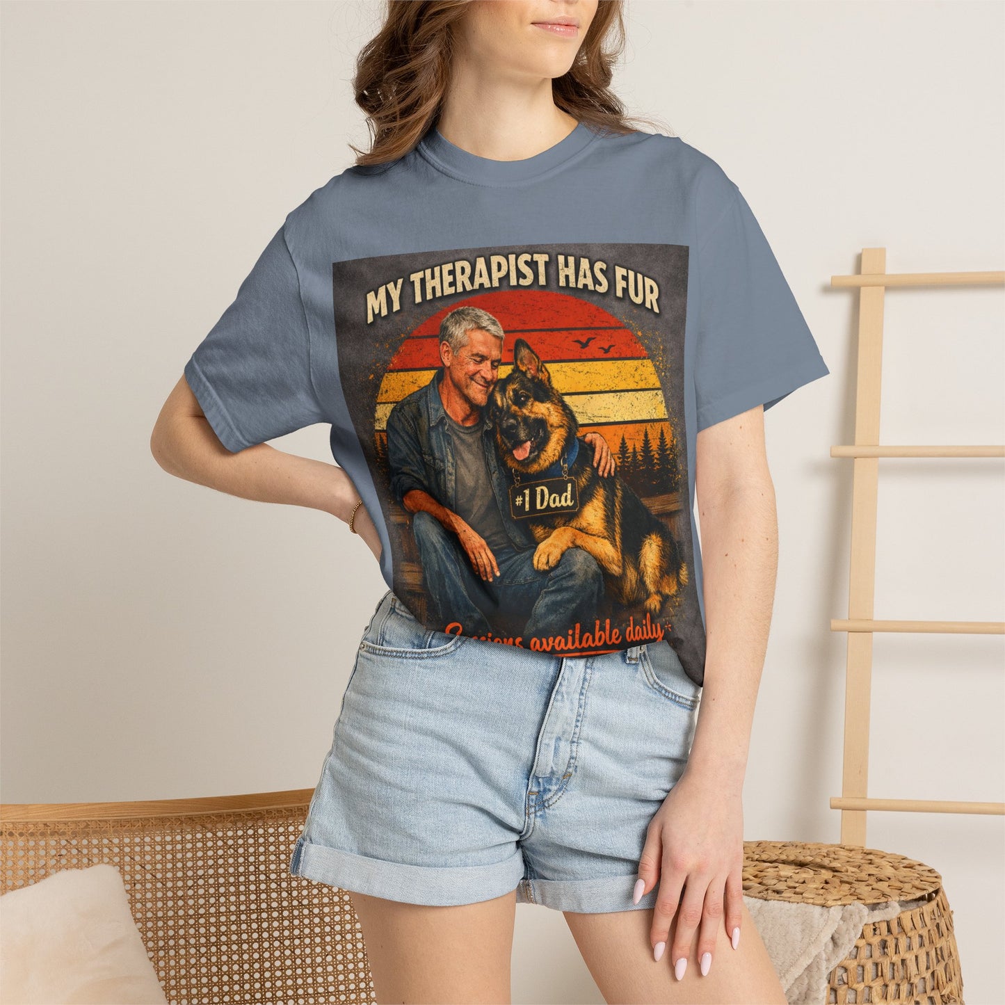 My Therapist Has Fur T-shirt | Dog Dad Graphic Tee, German Shepherd Design