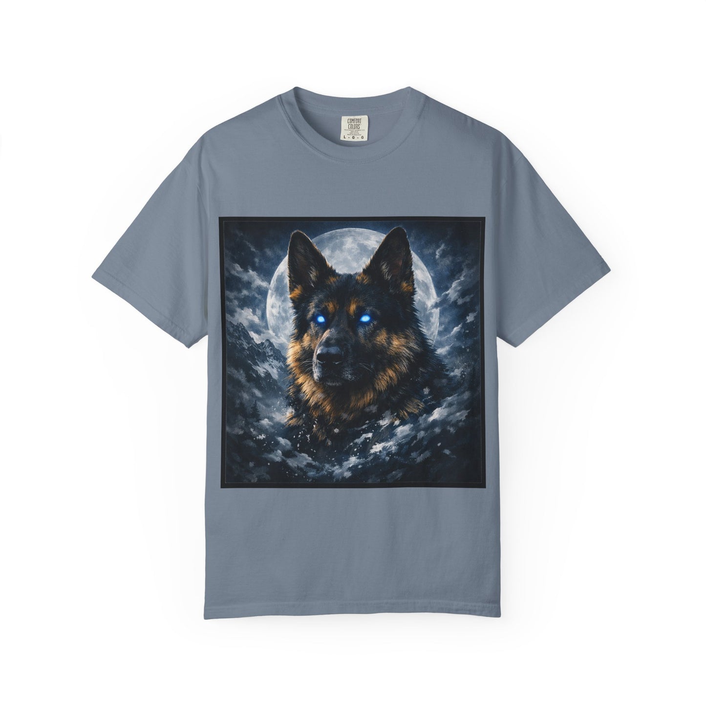 German Shepherd Portrait T-shirt | Dog Art, Night Sky Paw Print