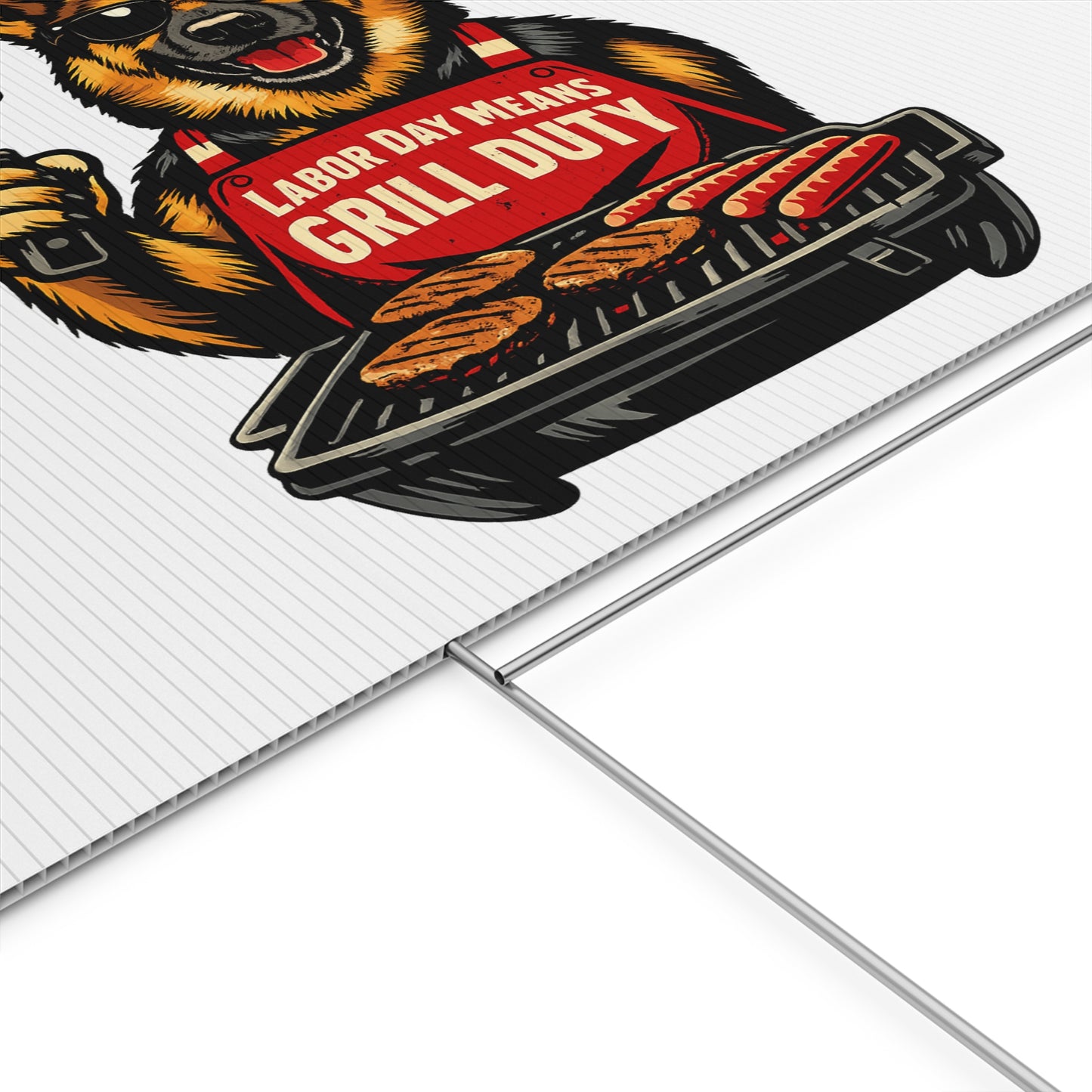 Labor Day Means Grill Duty Yard Sign – German Shepherd BBQ Plastic Lawn Sign