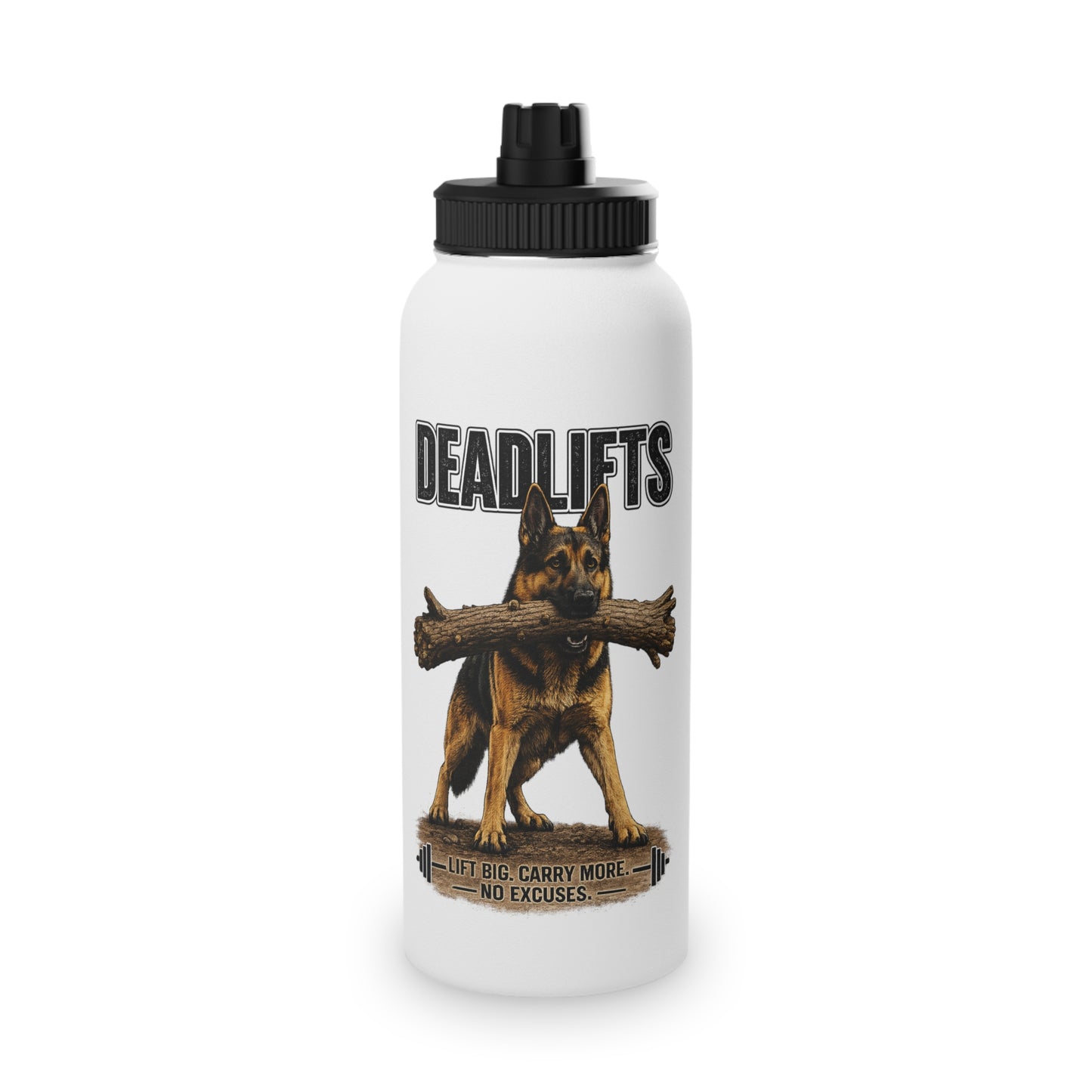 Deadlifts German Shepherd Insulated Water Bottle | Lift Big. Carry More. No Excuses.