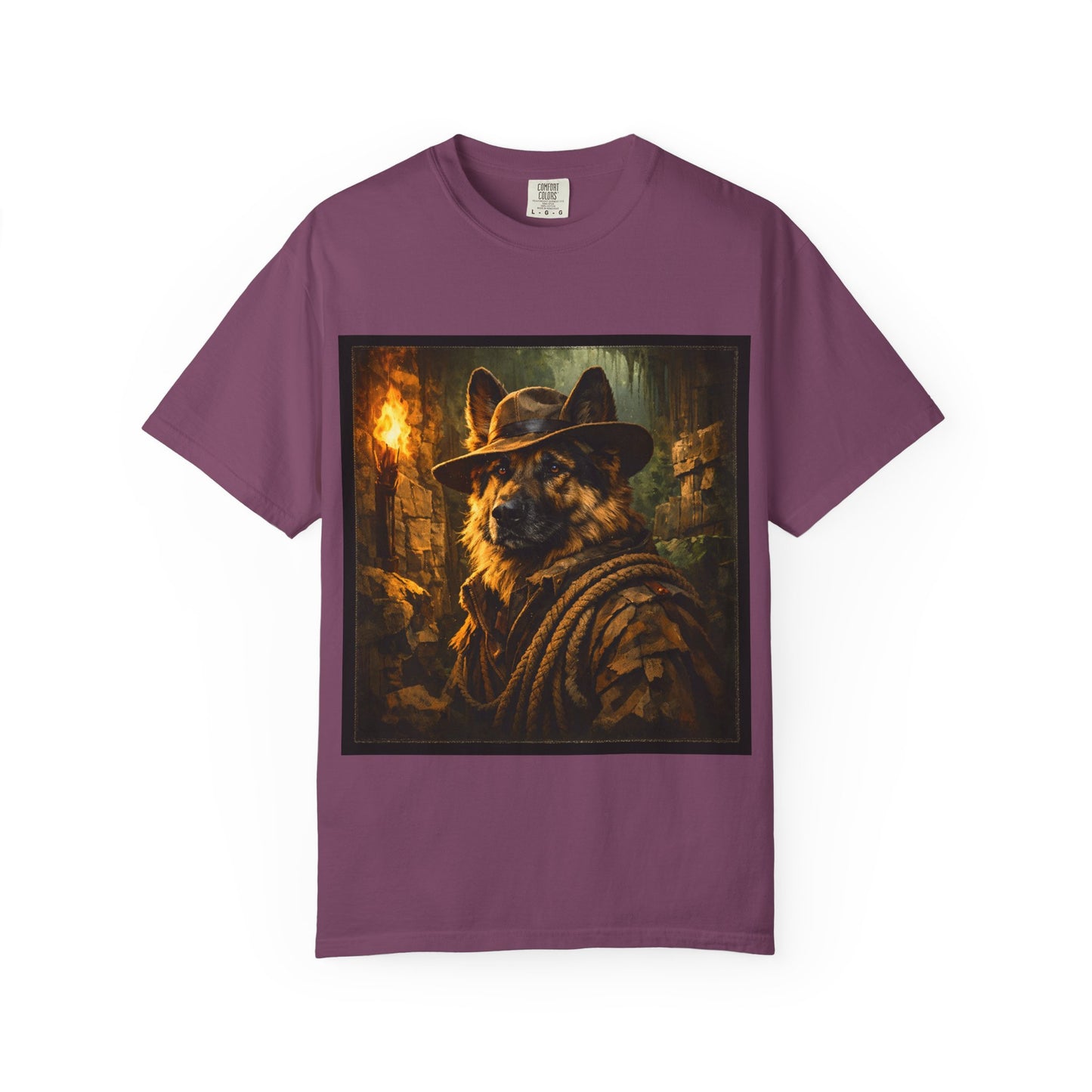 Indy Explorer German Shepherd T‑Shirt – Adventure Dog Lover Tee | Vintage Noir Canine Illustration | Bella Canvas 3001