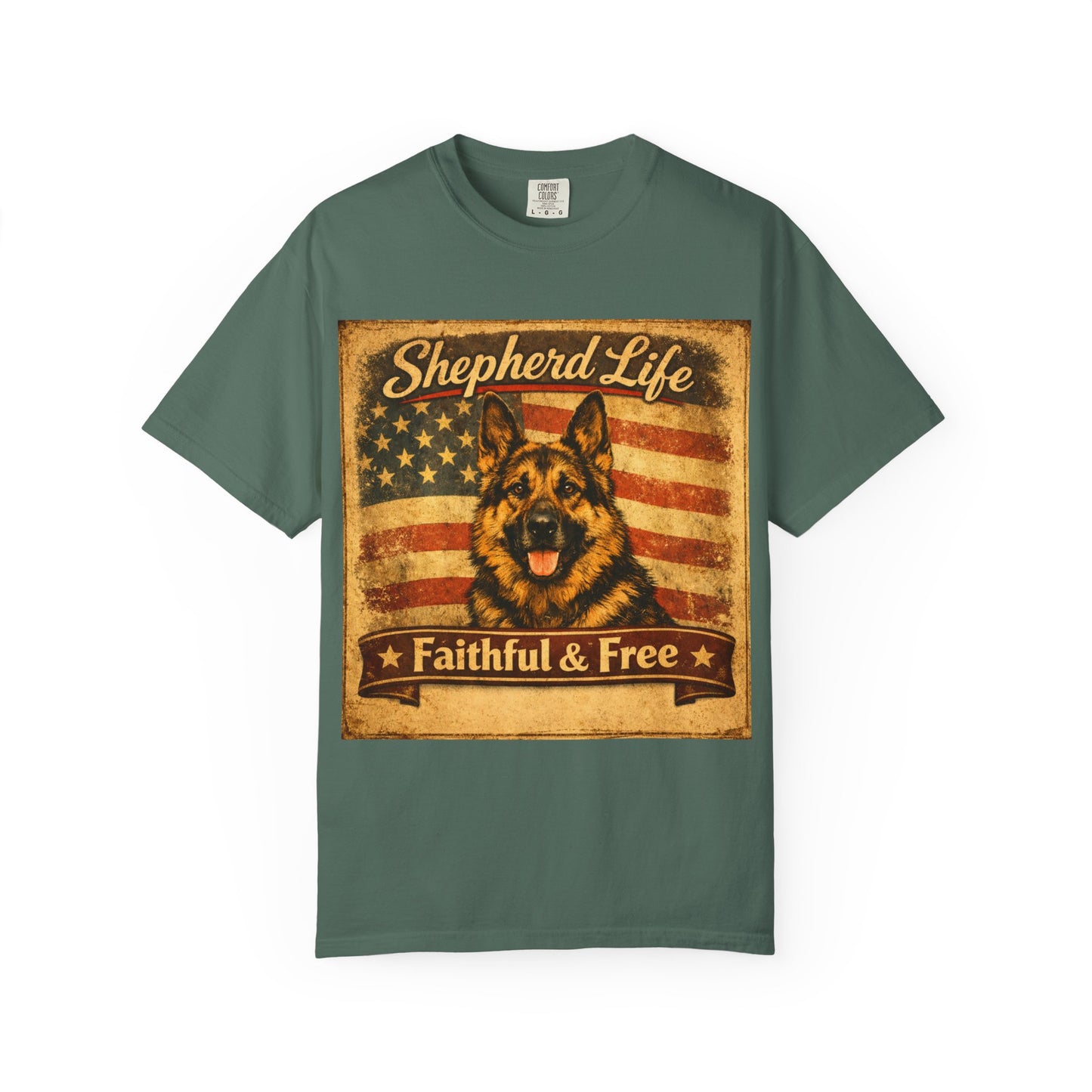 Shepherd Life Faithful & Free German Shepherd Shirt | Patriotic Flag Dog Tee