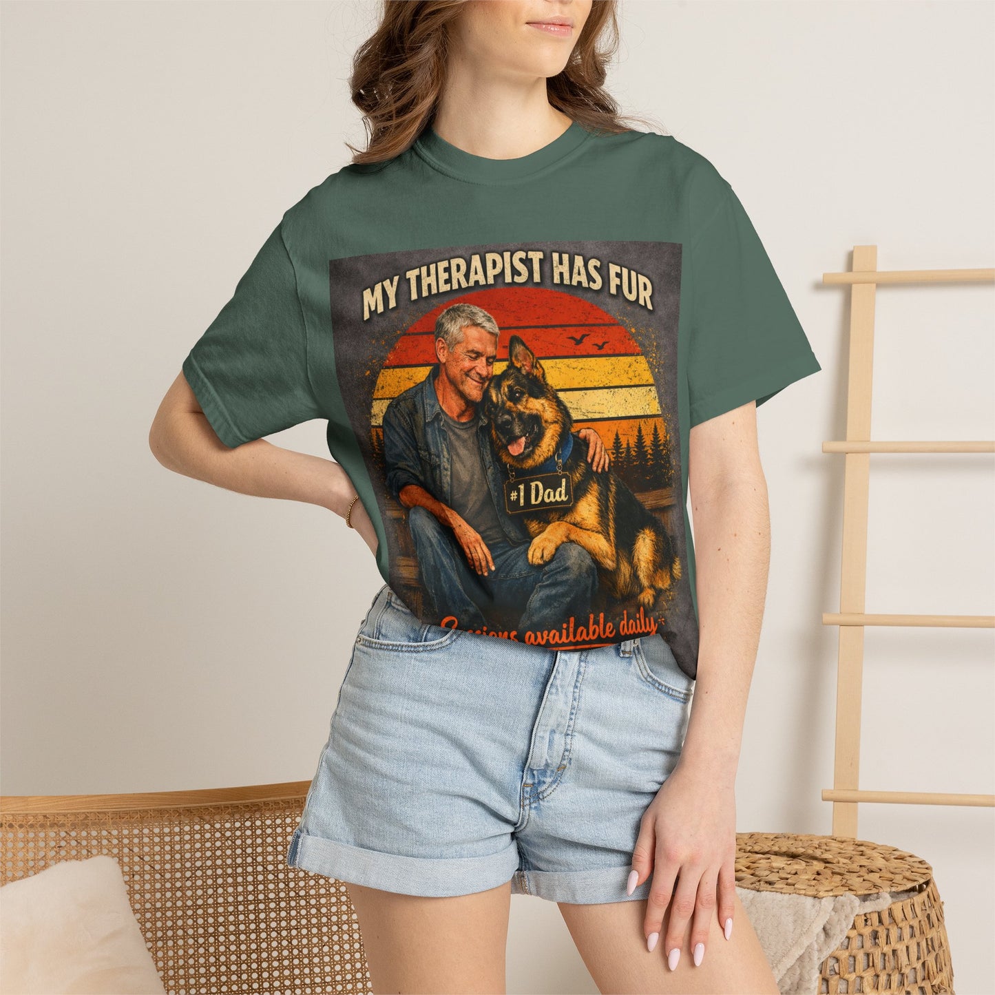 My Therapist Has Fur T-shirt | Dog Dad Graphic Tee, German Shepherd Design
