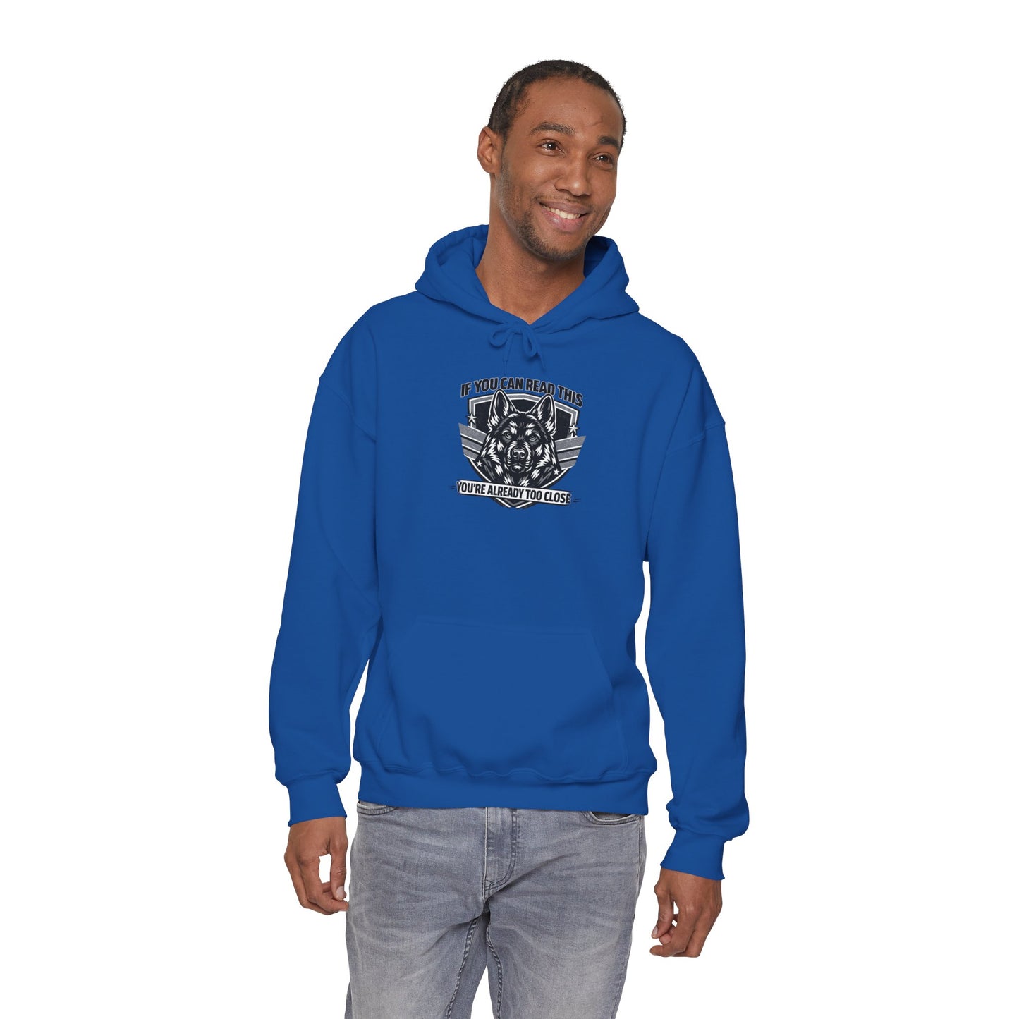 Hoodie — "If You Can Read This You're Already Too Close" Tactical Skull Graphic