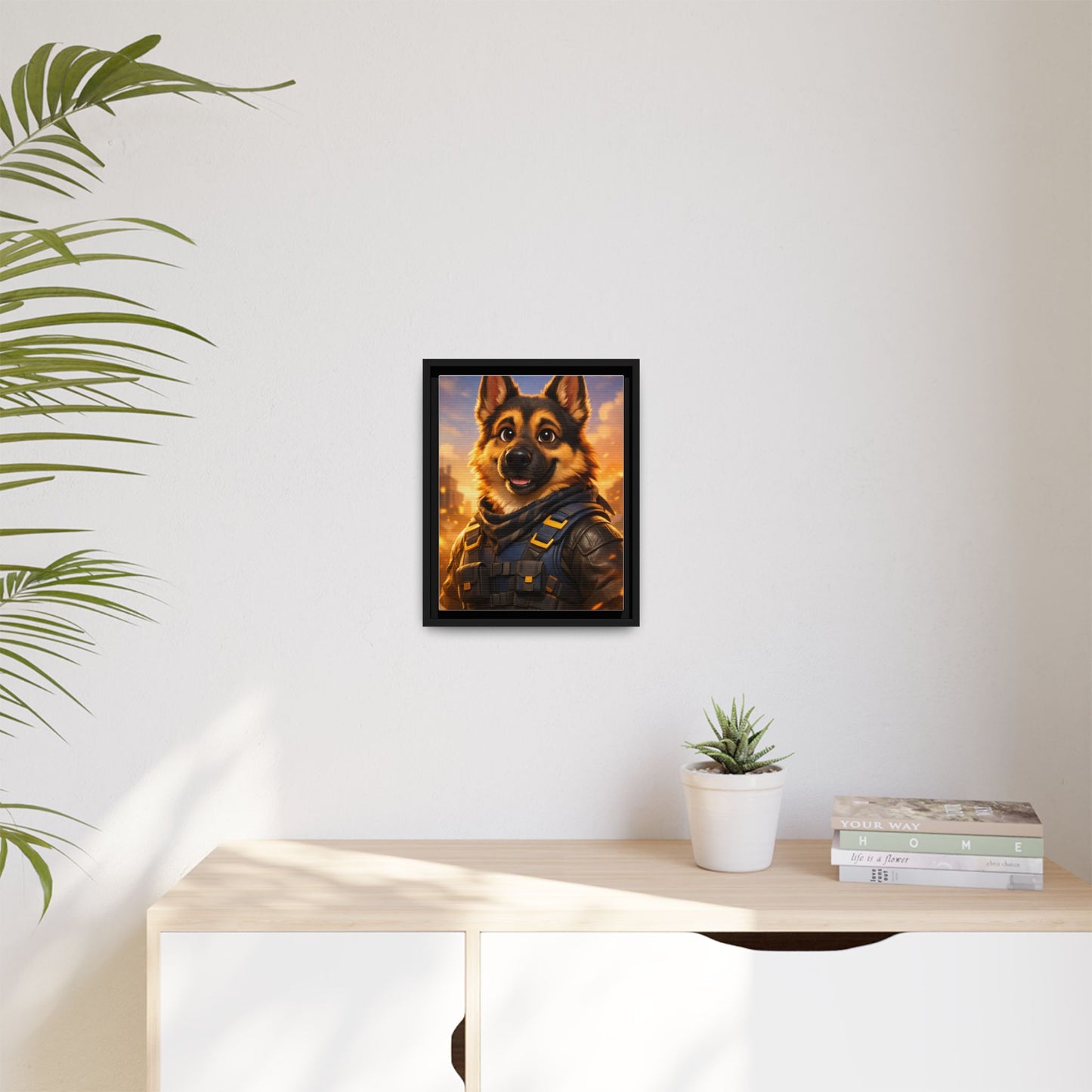 German Shepherd Hero Art – Tactical Dog Character Wall Canvas | Cinematic GSD Decor | Framed Matte Canvas
