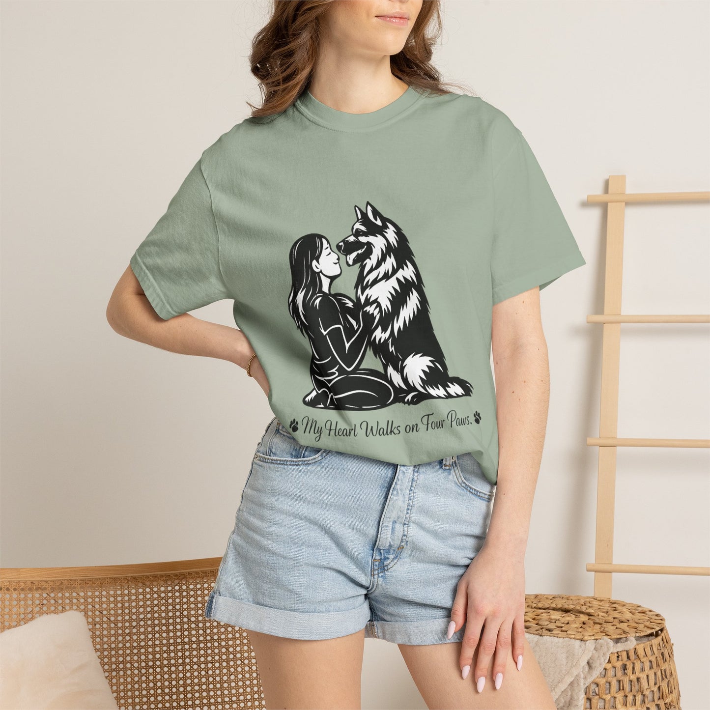 Girl and German Shepherd Illustration T-Shirt | My Heart Walks on Four Paws