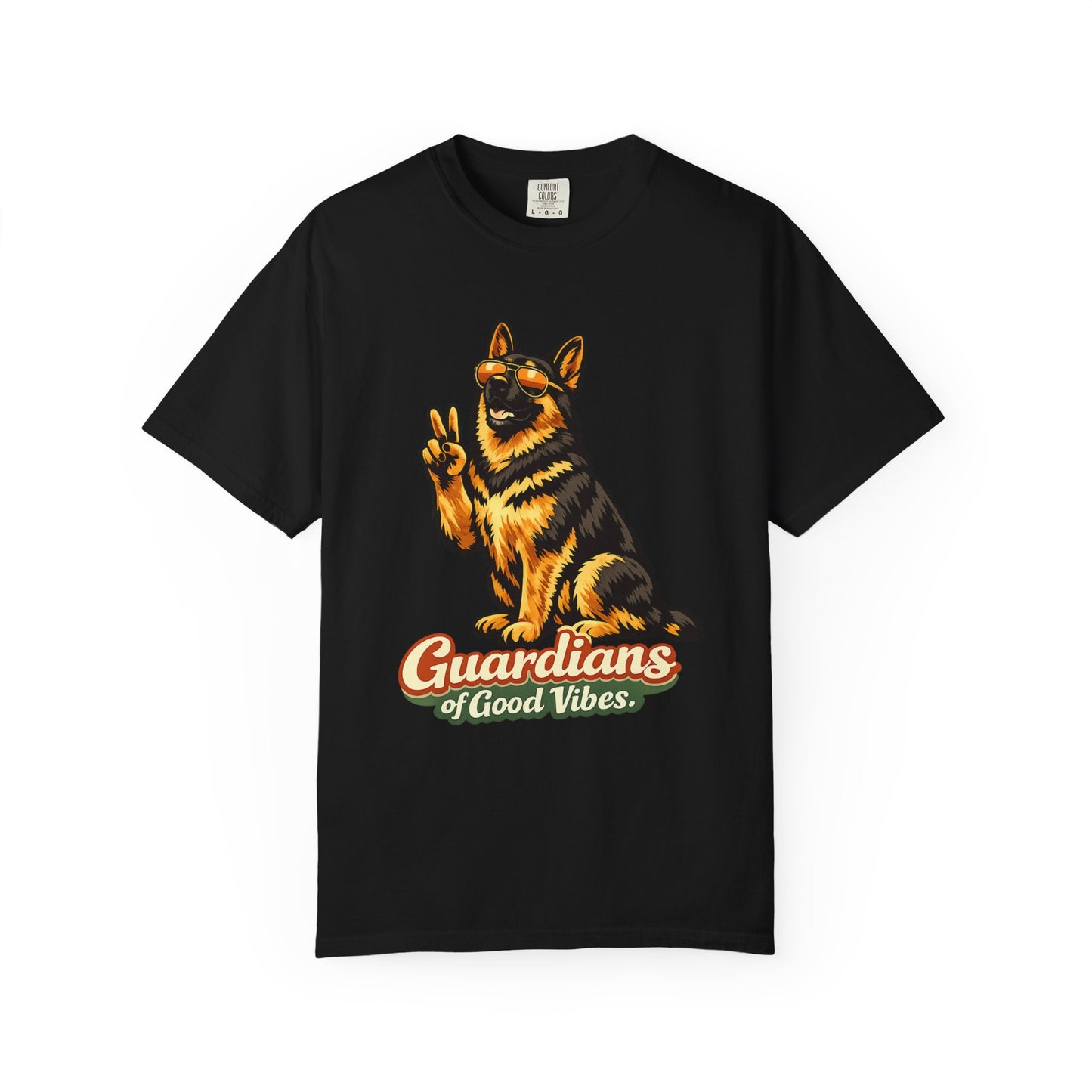 Guardians of Good Vibes German Shepherd T-shirt | Peace Sign Dog Tee