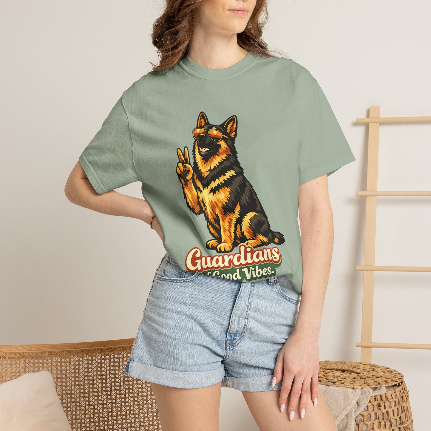 Guardians of Good Vibes German Shepherd T-shirt | Peace Sign Dog Tee