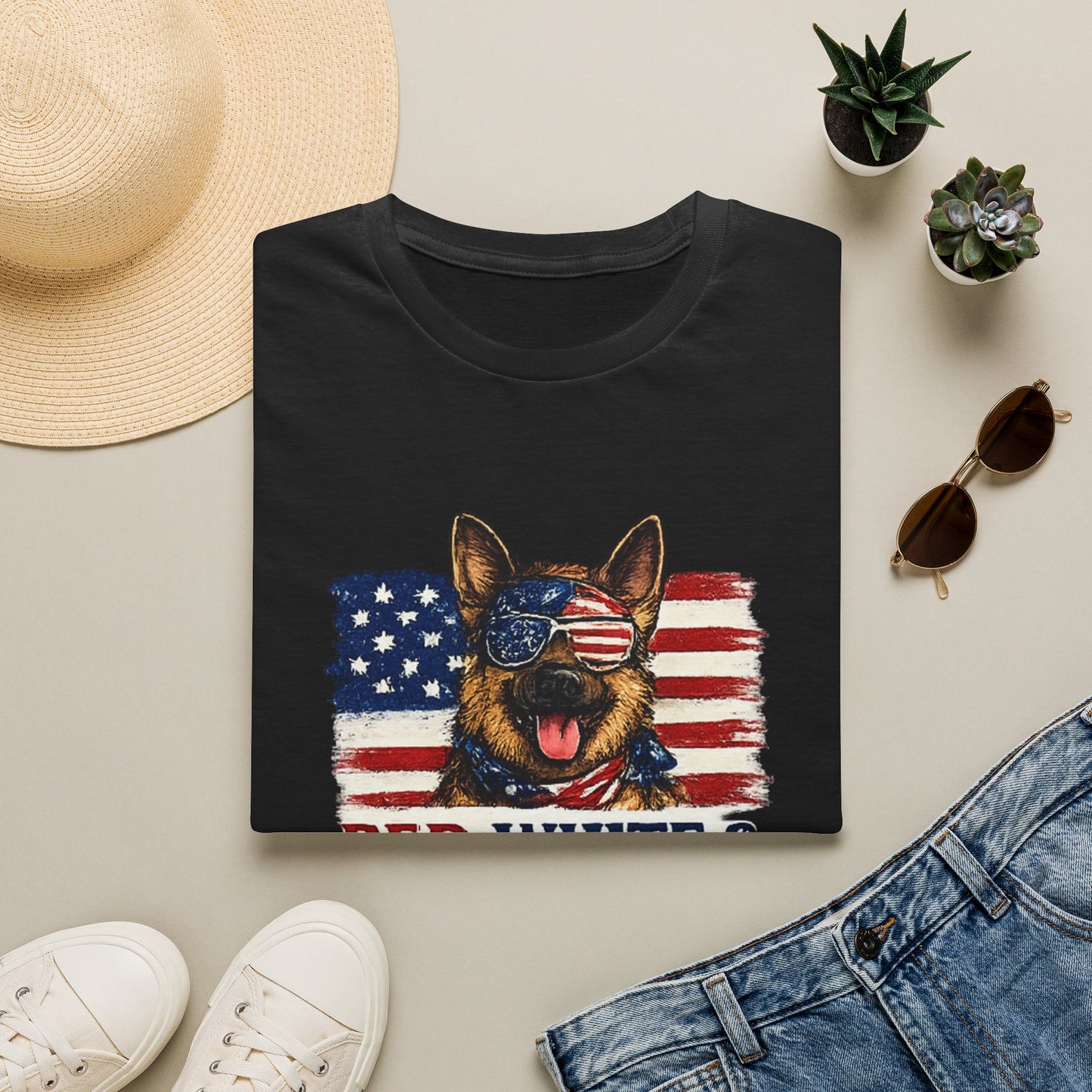 Patriotic German Shepherd Graphic T-Shirt | American Flag Dog Tee