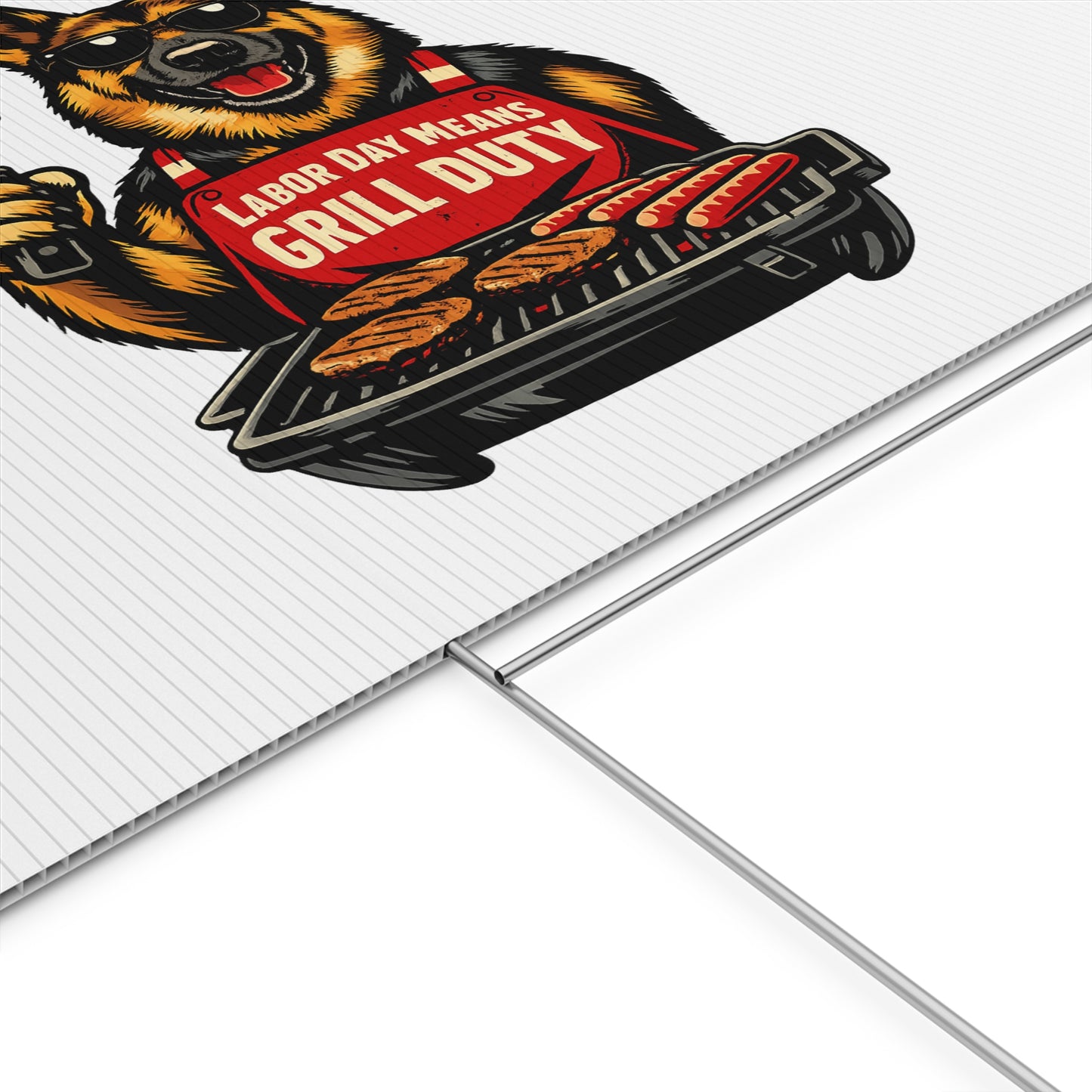 Labor Day Means Grill Duty Yard Sign – German Shepherd BBQ Plastic Lawn Sign