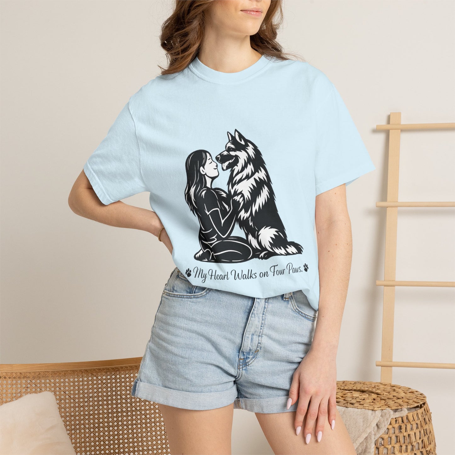 Girl and German Shepherd Illustration T-Shirt | My Heart Walks on Four Paws
