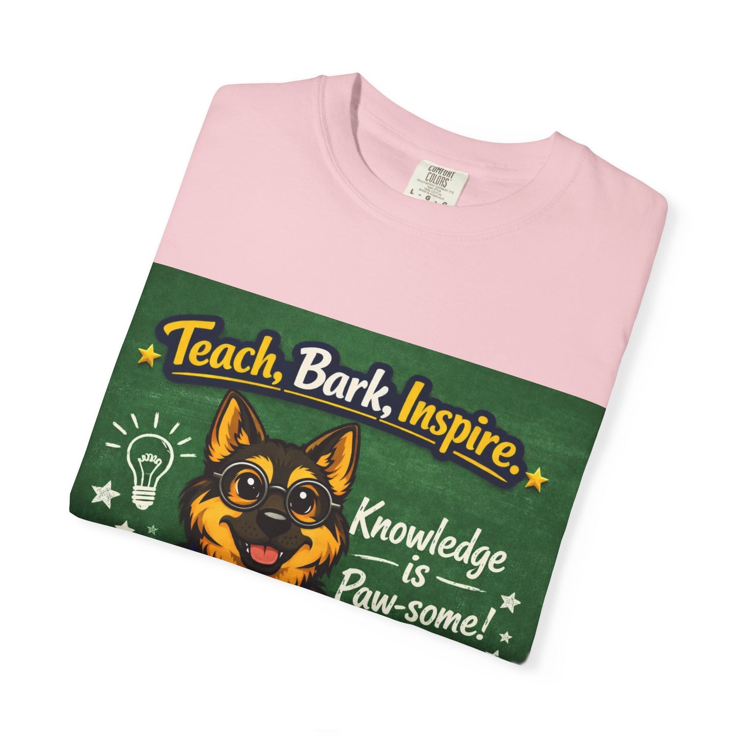 Teach Bark Inspire German Shepherd T‑Shirt – Knowledge Is Paw‑some Teacher Tee | Classroom Dog Lover Shirt | Bella Canvas 3001