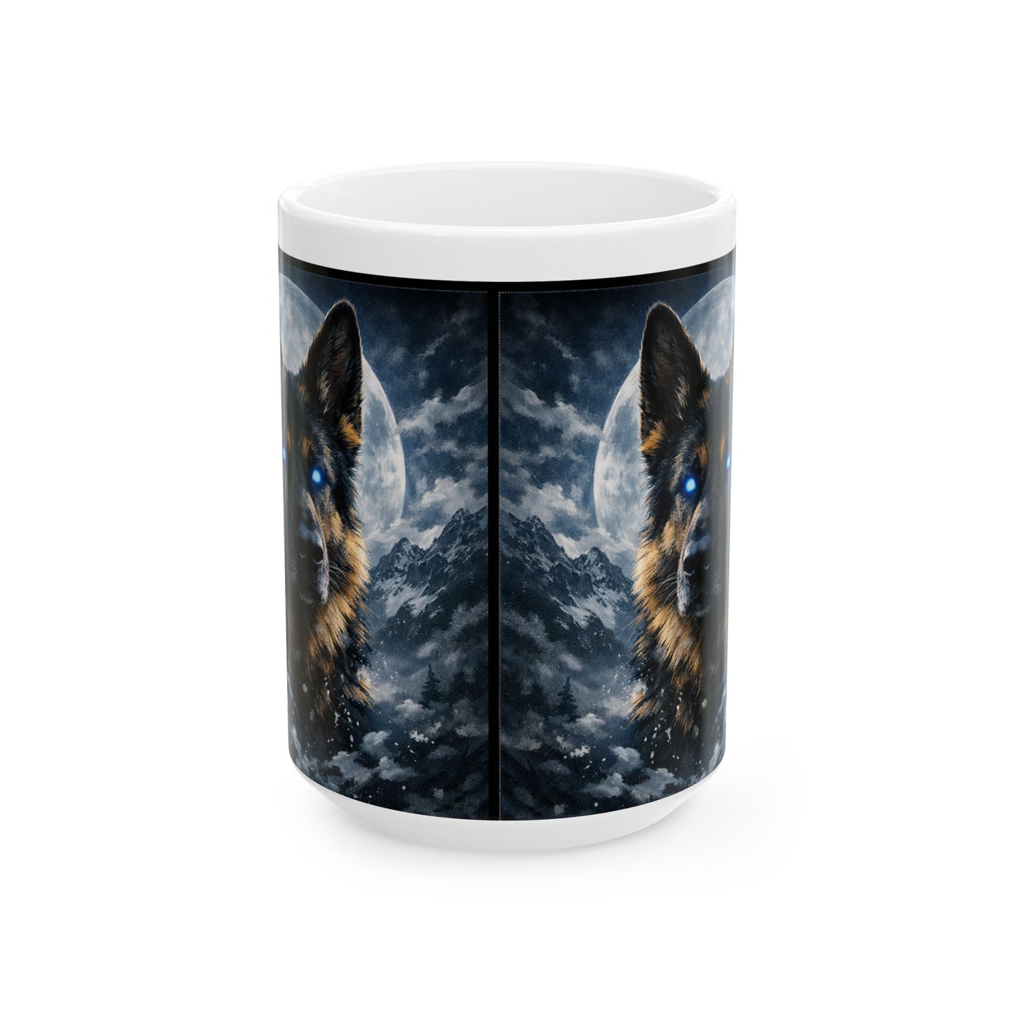 German Shepherd with Blue Eyes Mug | Full Moon Night Ceramic Mug (11oz, 15oz)