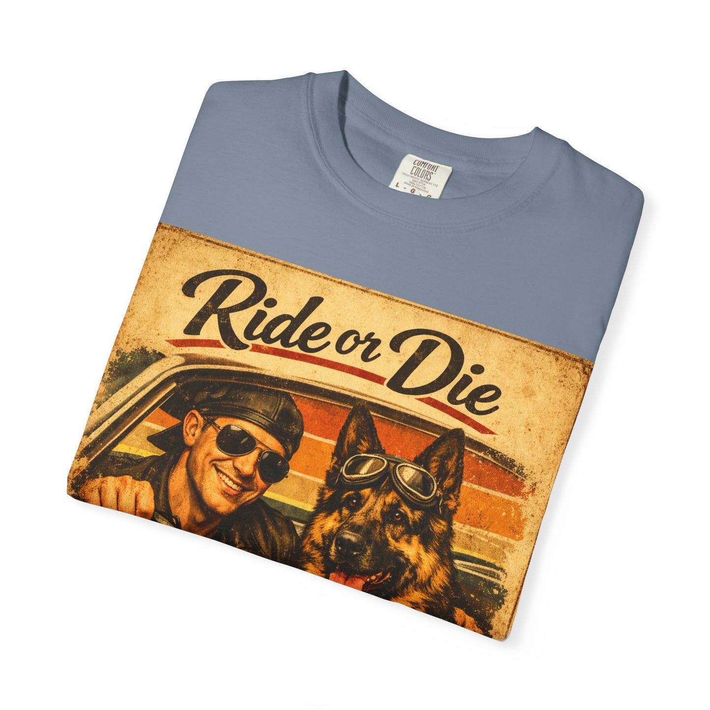 Ride or Die Co-Pilot T-shirt | Retro Driver and German Shepherd Design