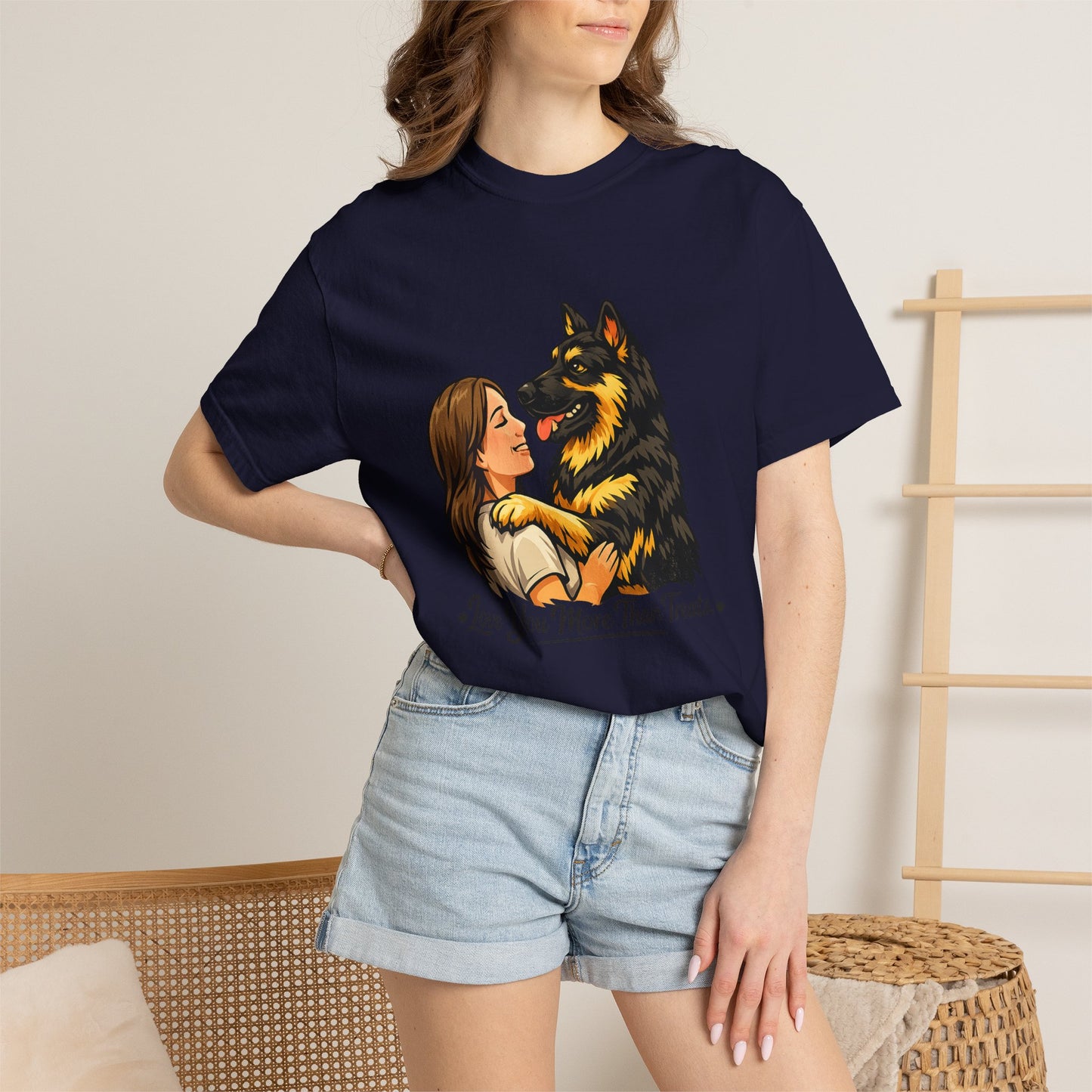 I Love You More Than Treats T-shirt | Girl Hugging German Shepherd Dog