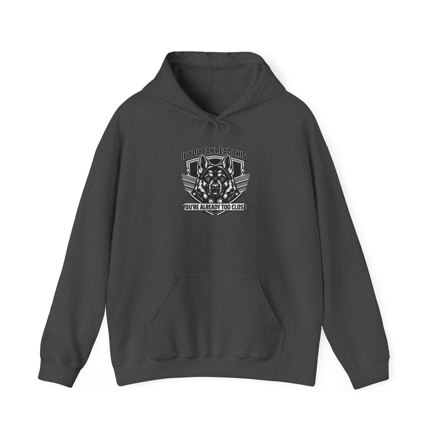 Hoodie — "If You Can Read This You're Already Too Close" Tactical Skull Graphic