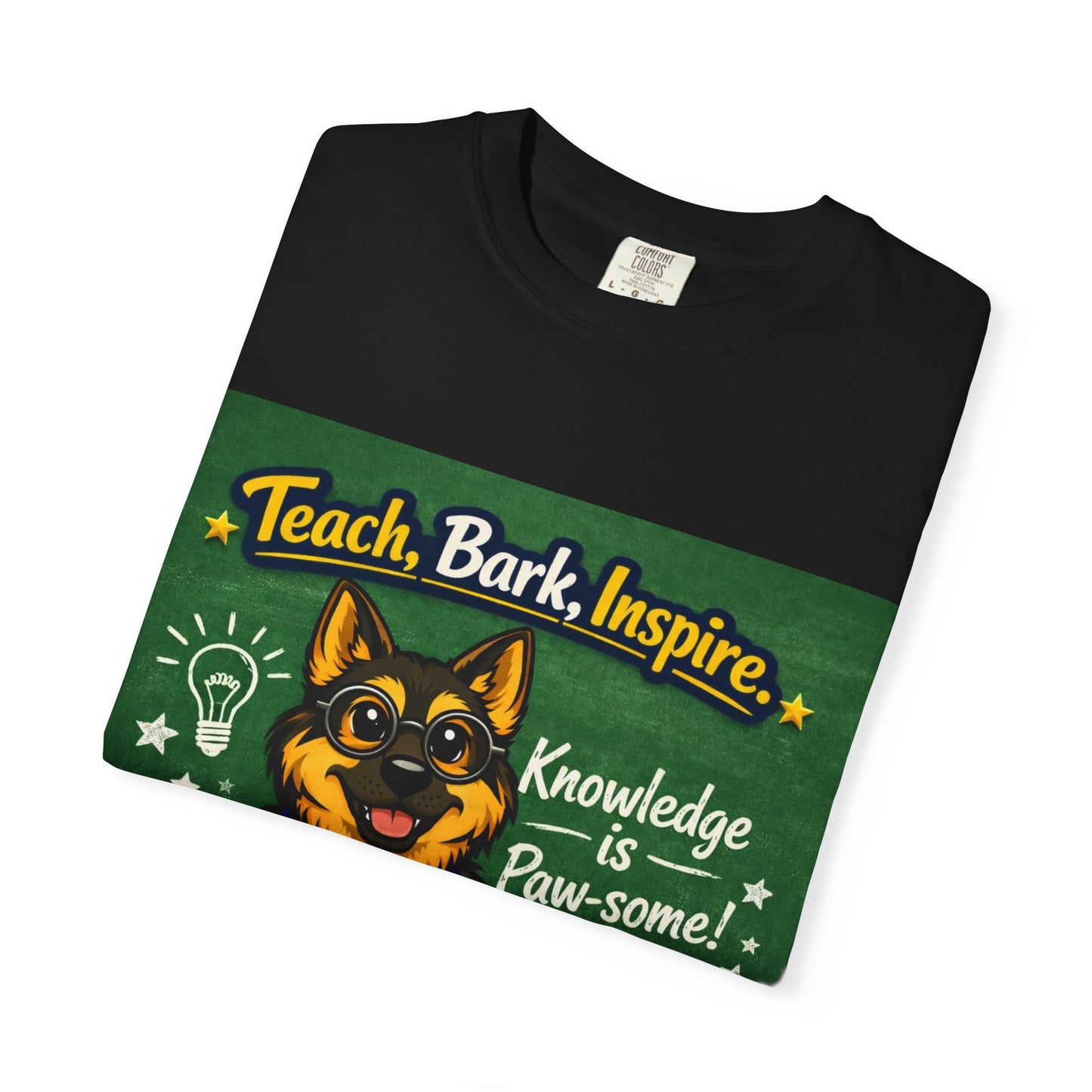 Teach Bark Inspire German Shepherd T‑Shirt – Knowledge Is Paw‑some Teacher Tee | Classroom Dog Lover Shirt | Bella Canvas 3001