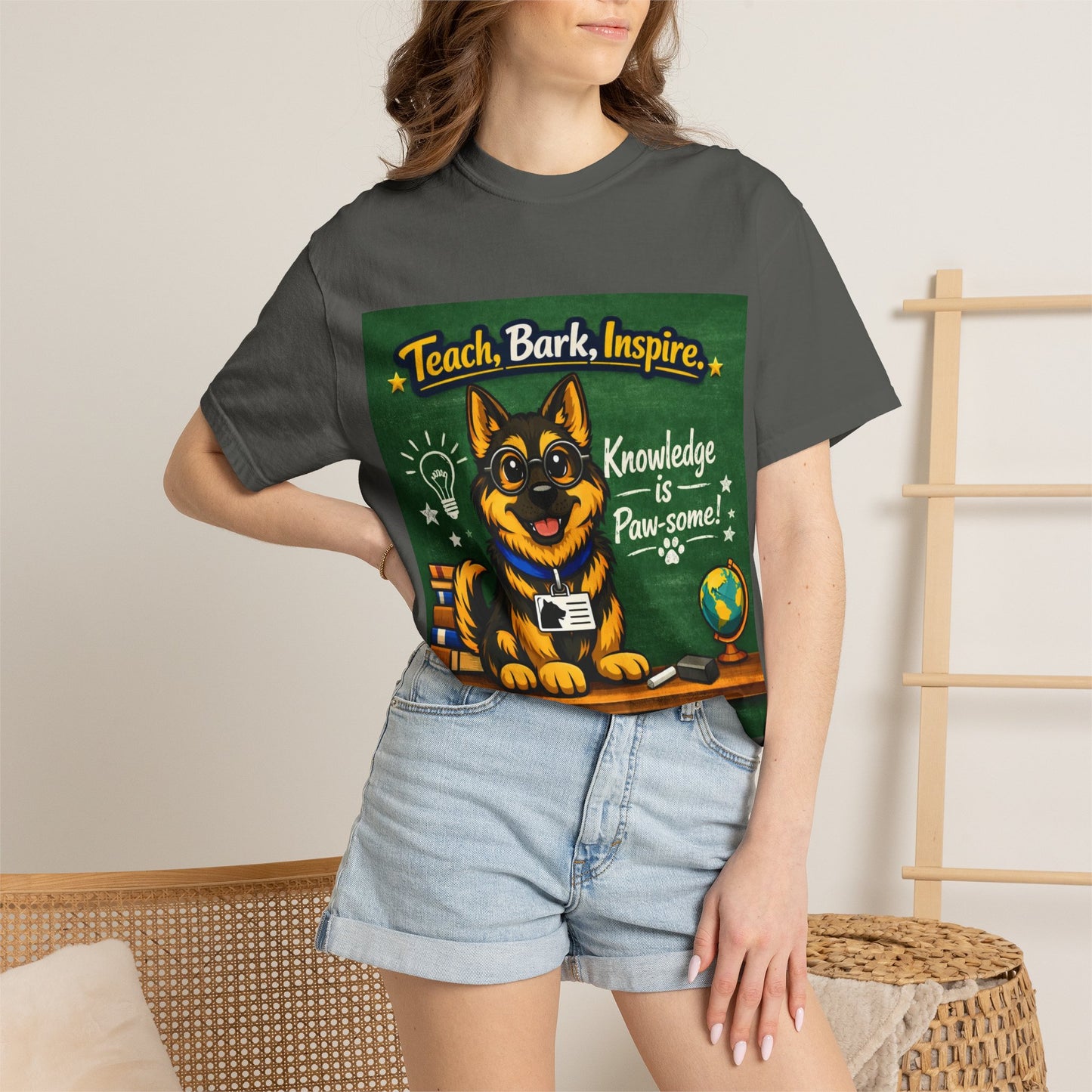 Teach Bark Inspire German Shepherd T‑Shirt – Knowledge Is Paw‑some Teacher Tee | Classroom Dog Lover Shirt | Bella Canvas 3001