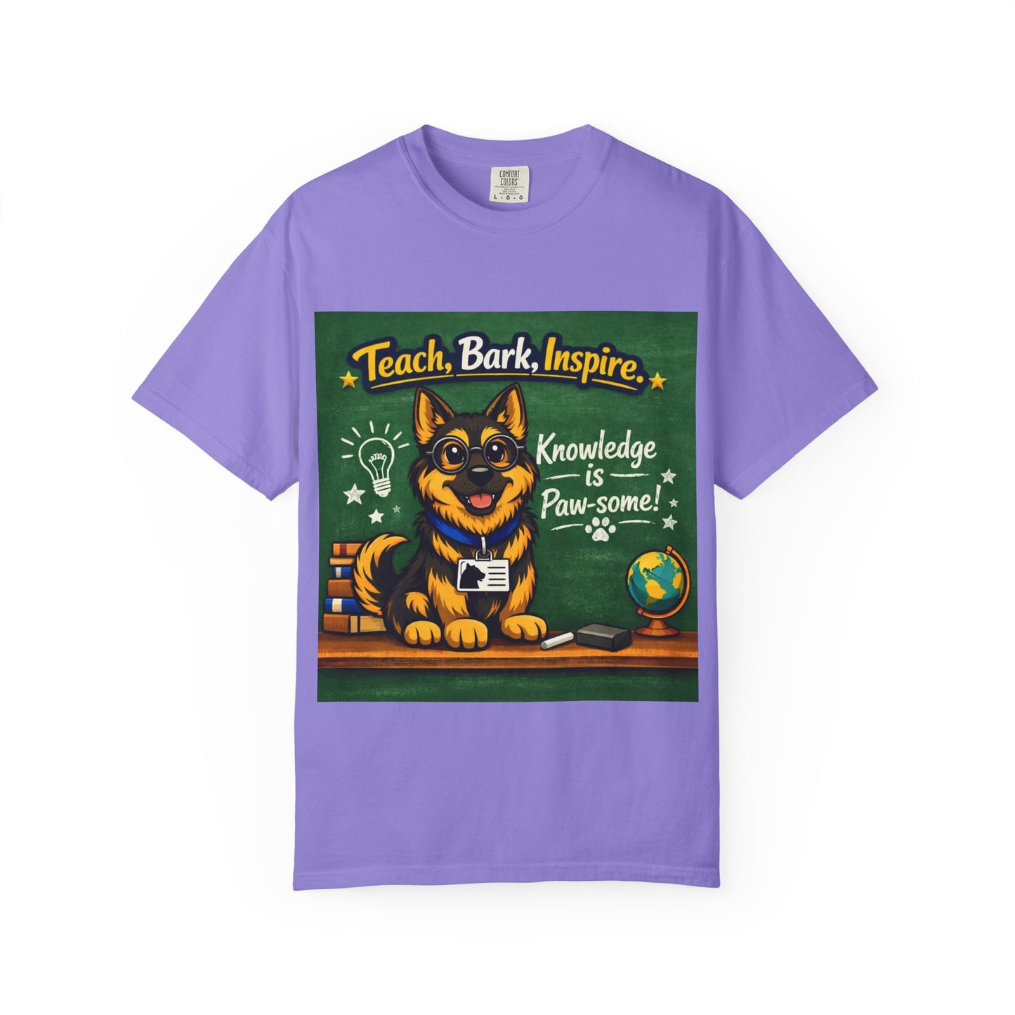 Teach Bark Inspire German Shepherd T‑Shirt – Knowledge Is Paw‑some Teacher Tee | Classroom Dog Lover Shirt | Bella Canvas 3001