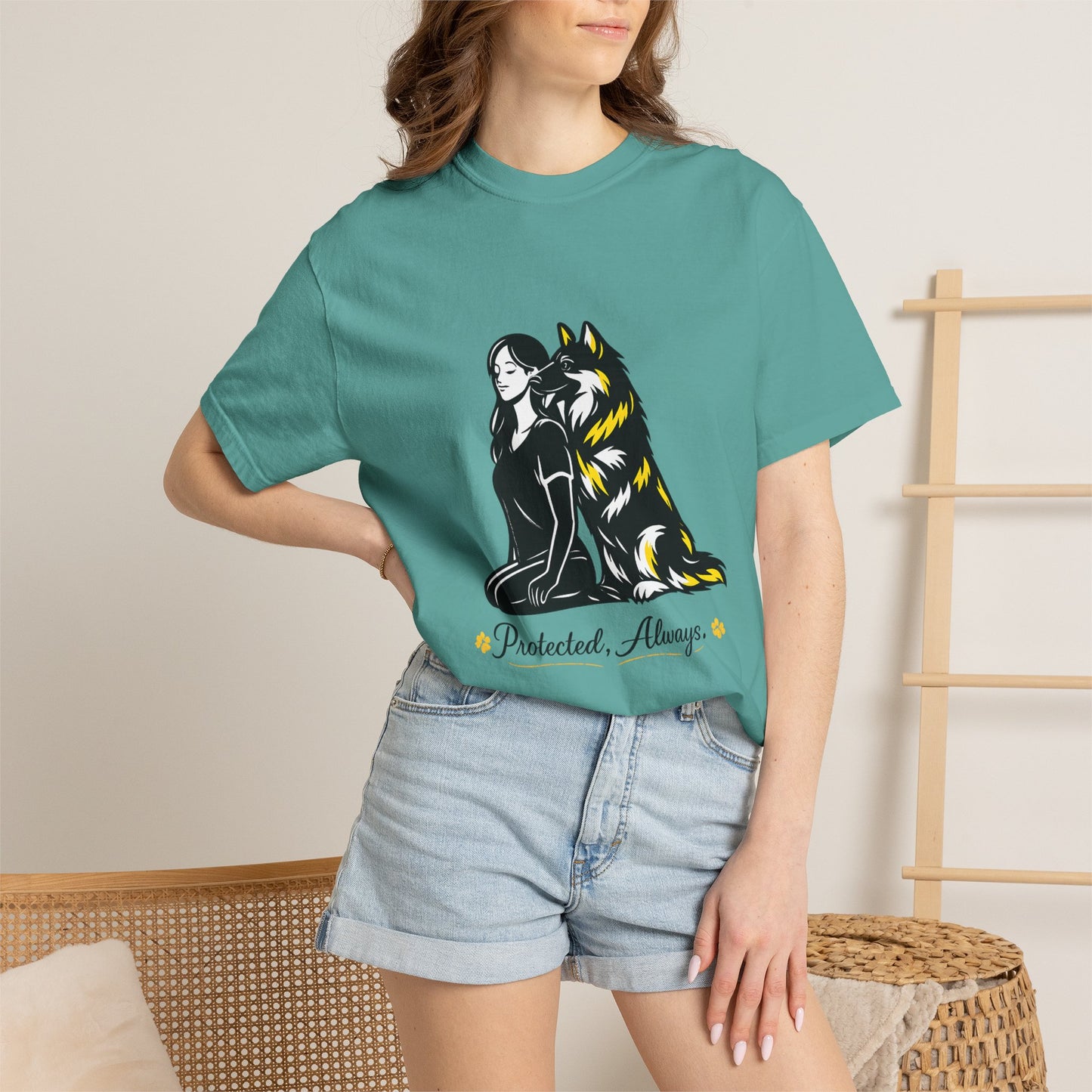 German Shephard and Woman, Guarded Forever, Petite Center Print