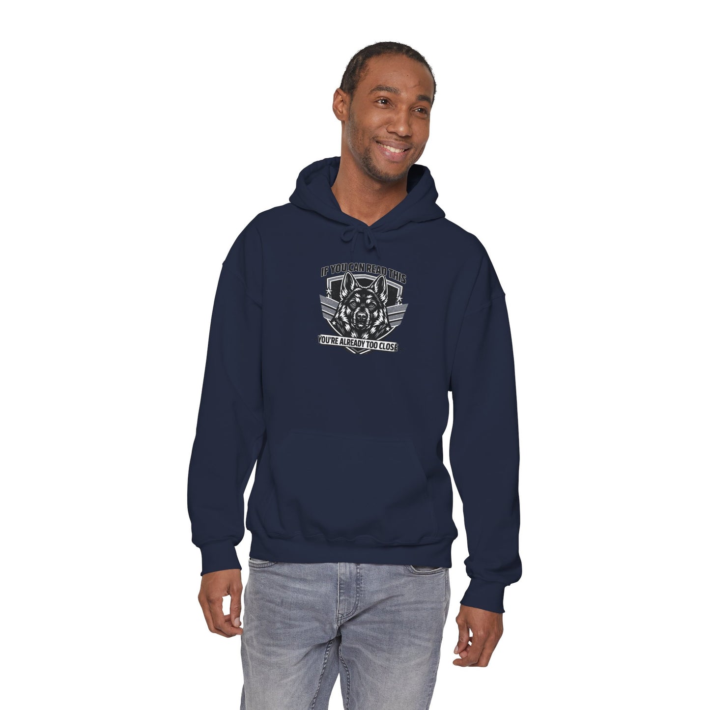 Hoodie — "If You Can Read This You're Already Too Close" Tactical Skull Graphic