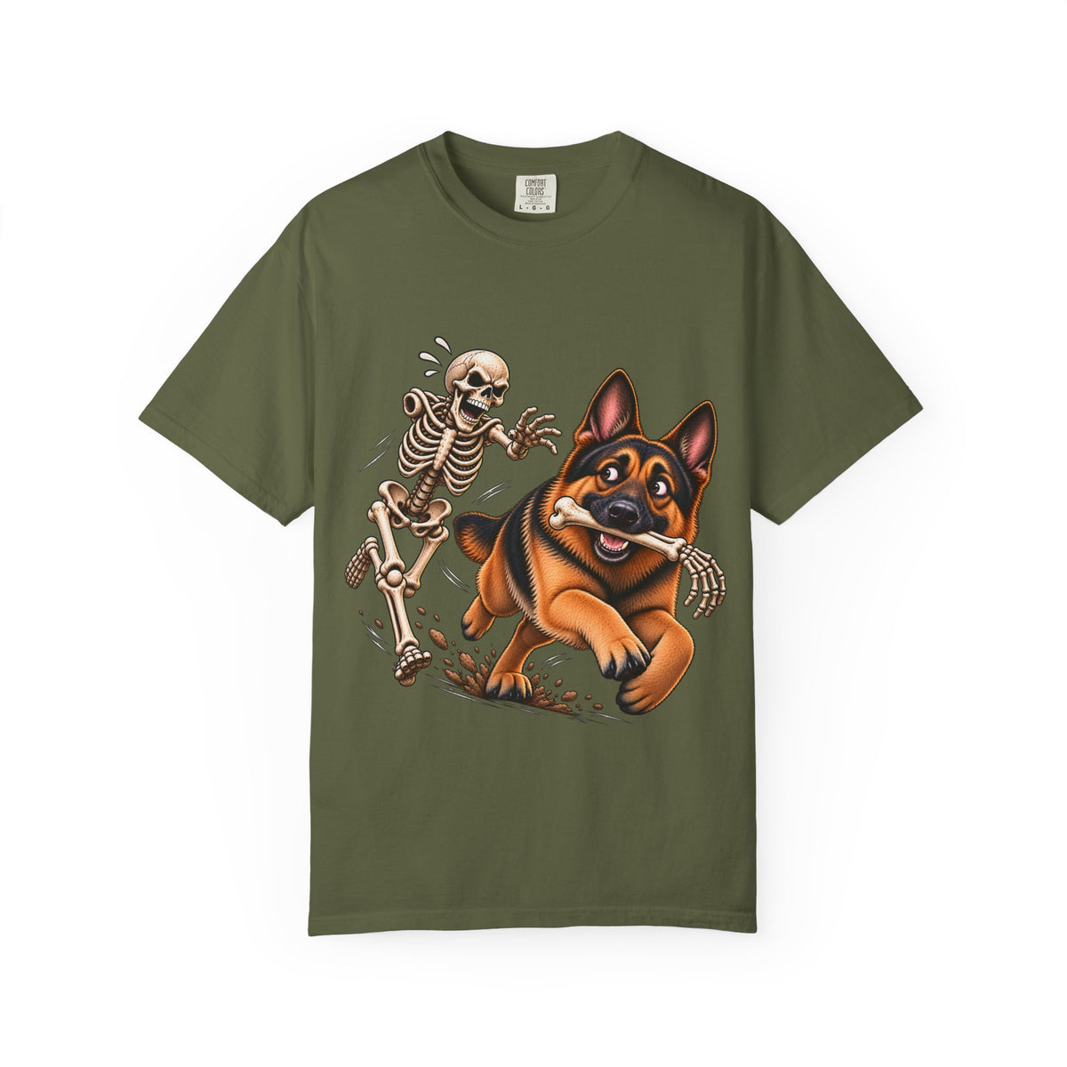 German Shepherd Skeleton Bone Chase T-Shirt – Funny Halloween GSD Shirt