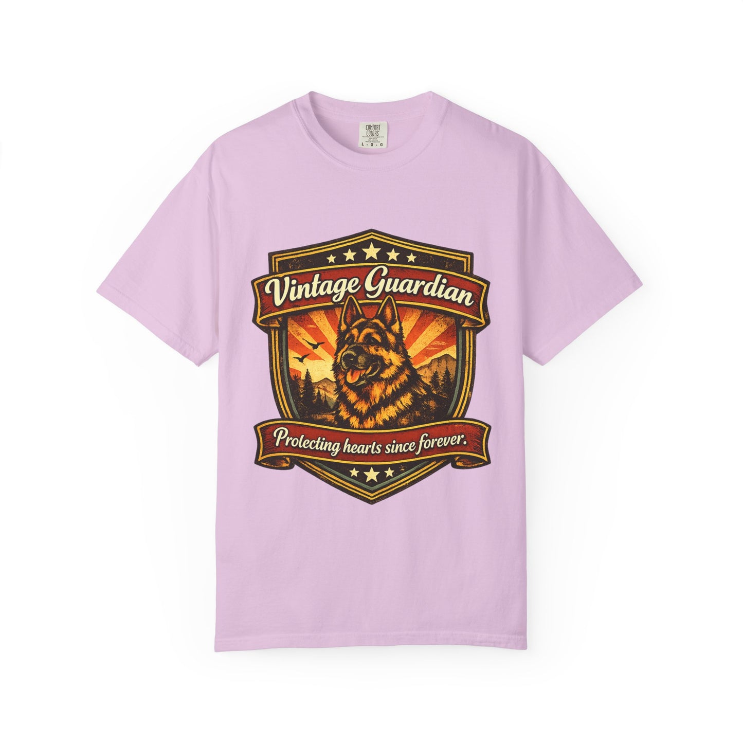 Vintage Guardian German Shepherd T-Shirt | Dog Badge Shield Design