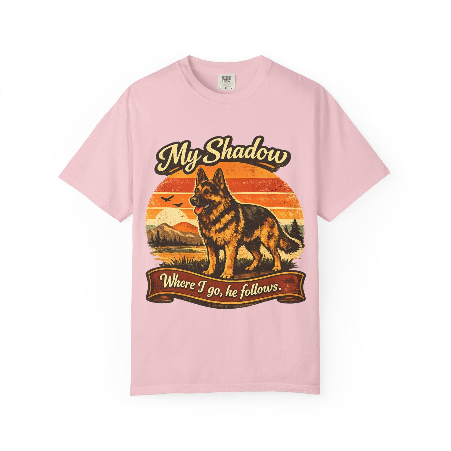 German Shepherd 'My Shadow' Vintage Sunset T-Shirt | Dog Lover Tee