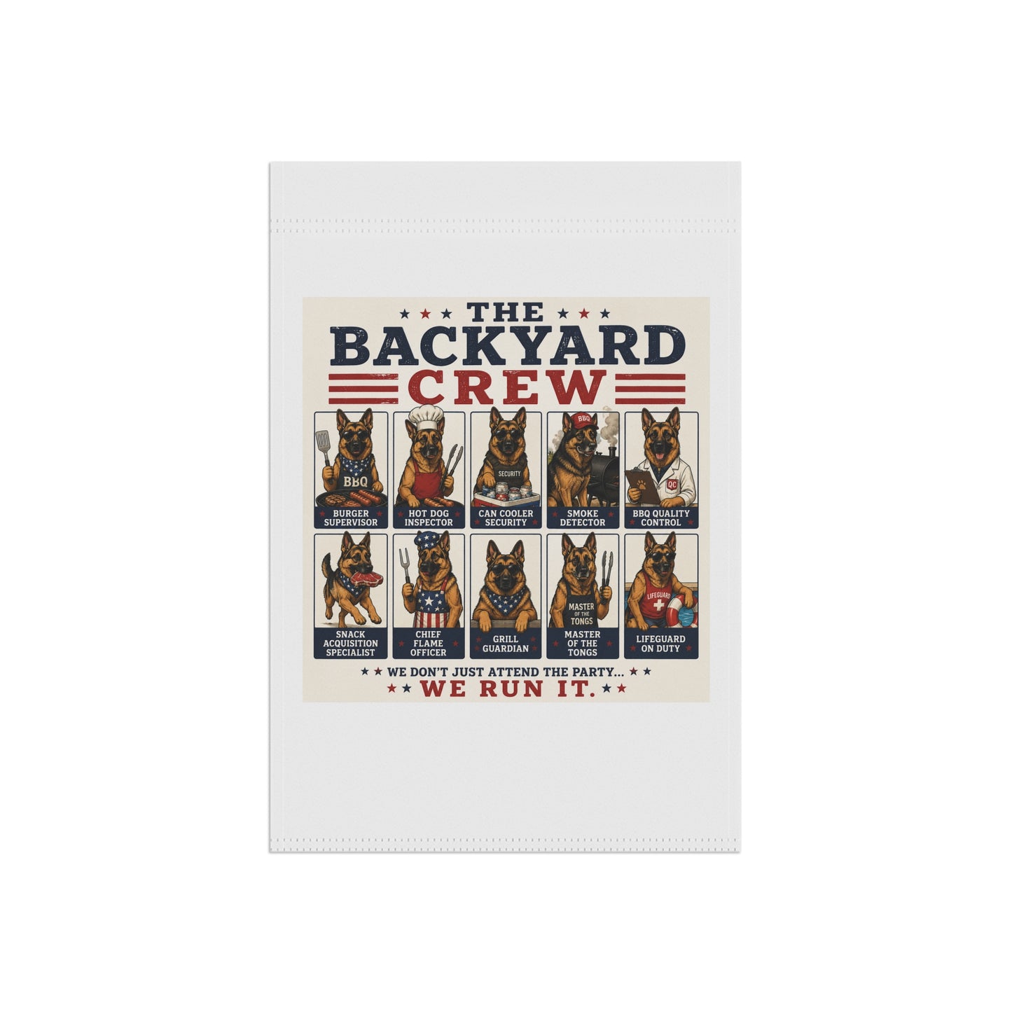 Backyard Crew Garden Flag — Patriotic German Shepherd Dog Yard Banner