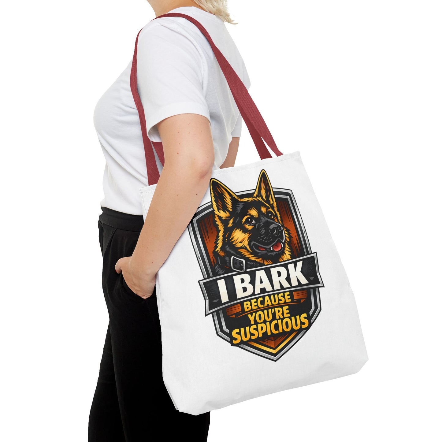Dog Lover Tote Bag — "I Bark Because You're Suspicious" German Shepherd Tote
