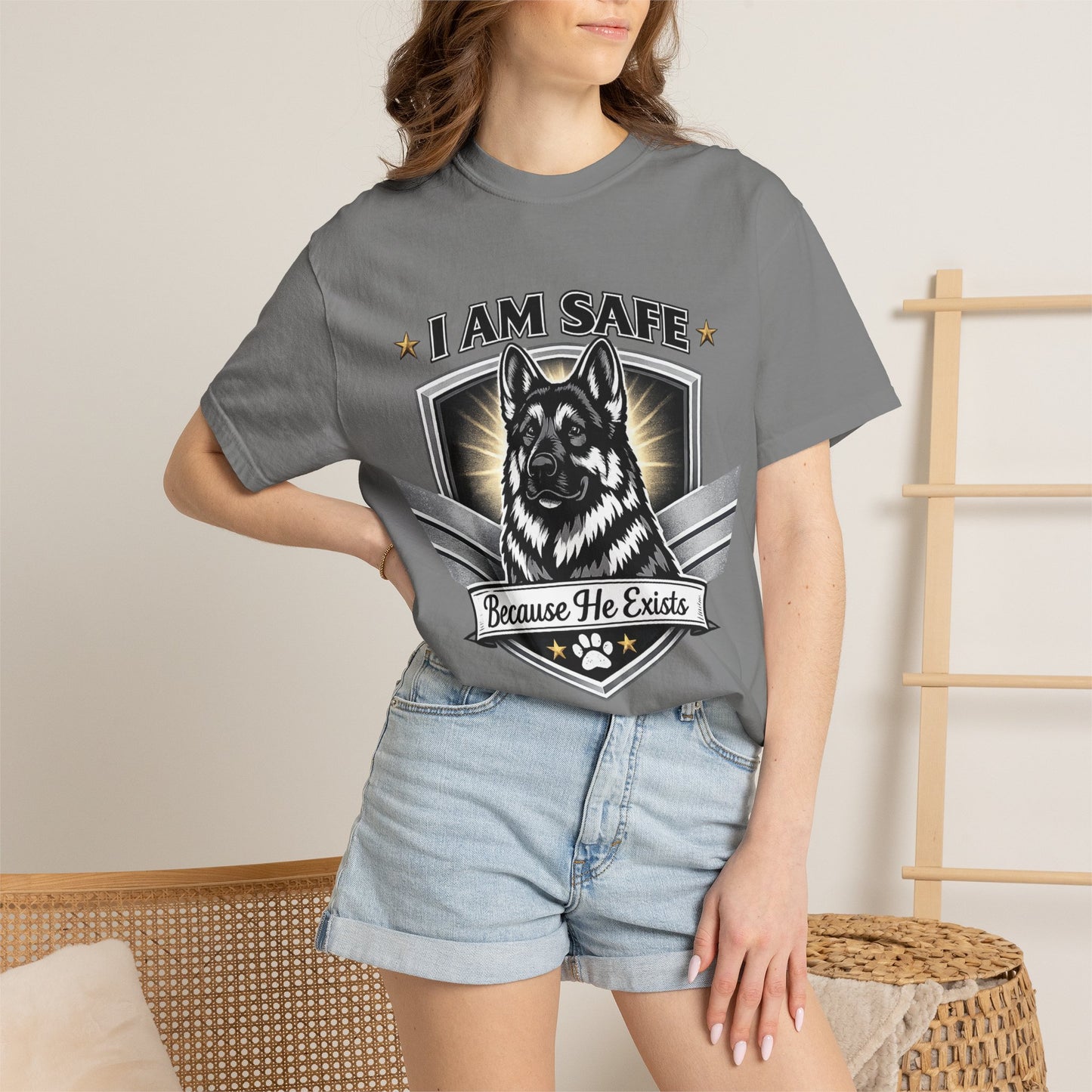 I Am Safe Because He Exists German Shepherd T-Shirt
