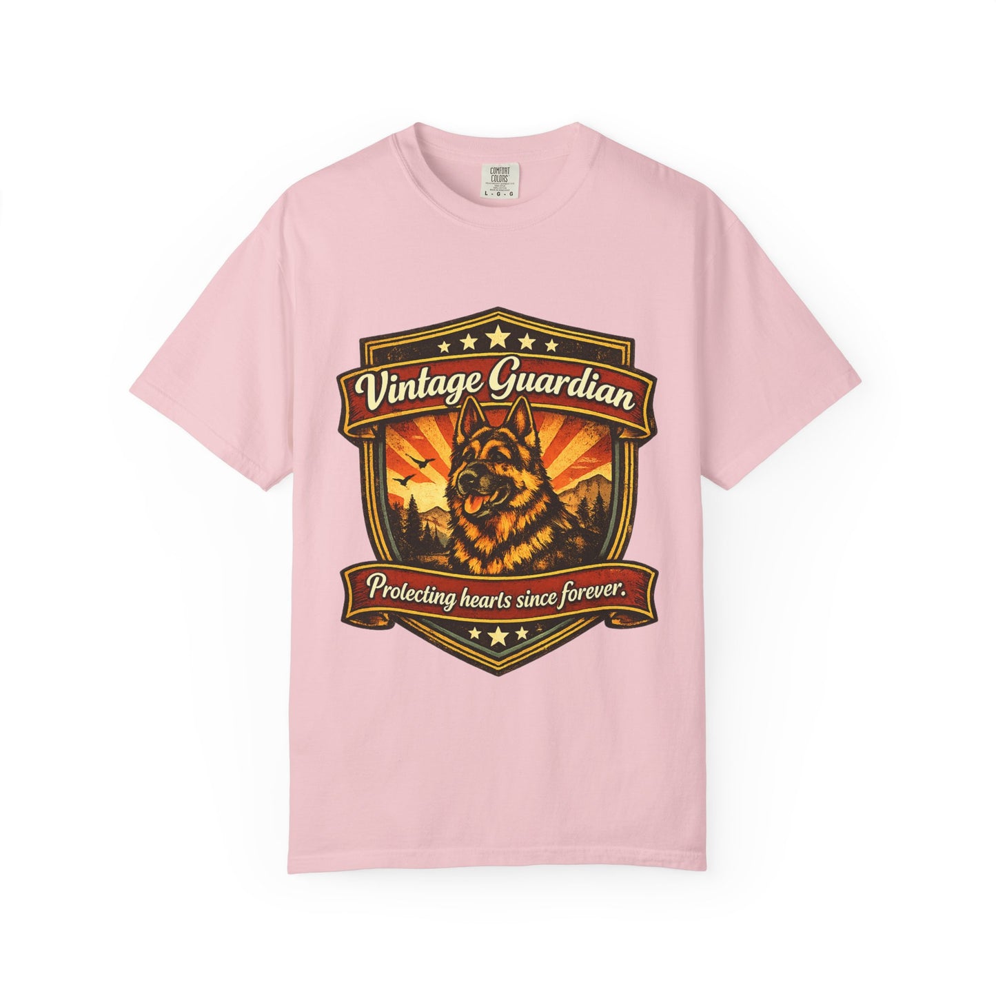 Vintage Guardian German Shepherd T-Shirt | Dog Badge Shield Design