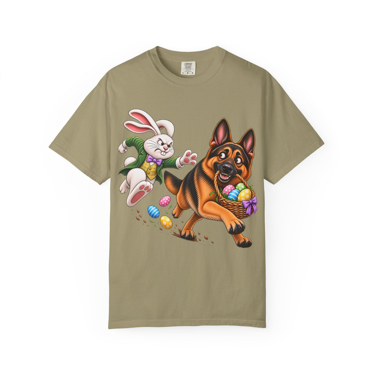 German Shepherd Easter Shirt – Funny Bunny Chase GSD T-Shirt