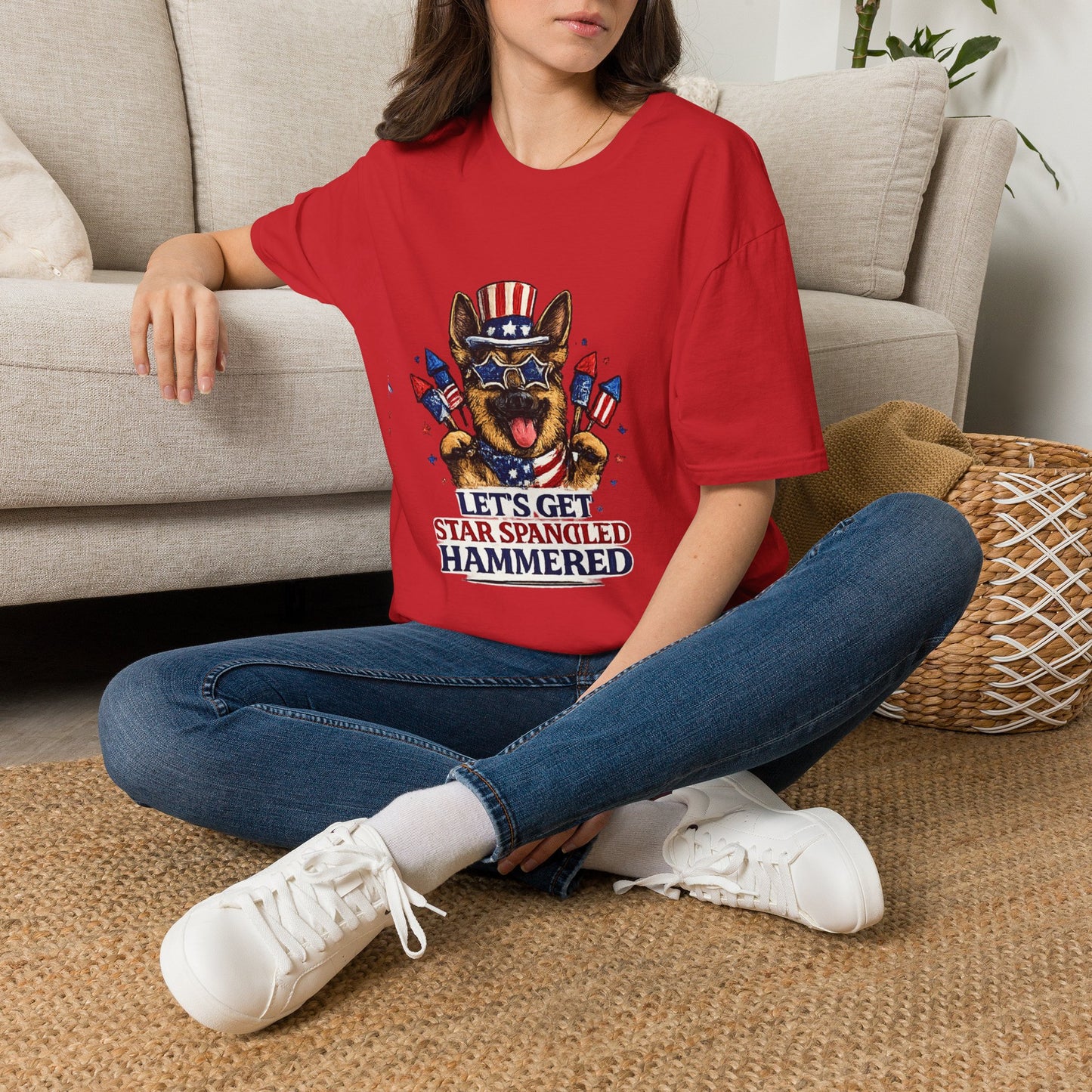 Lets Get Star Spangled Hammered T-Shirt | Patriotic German Shepherd, 4th of July
