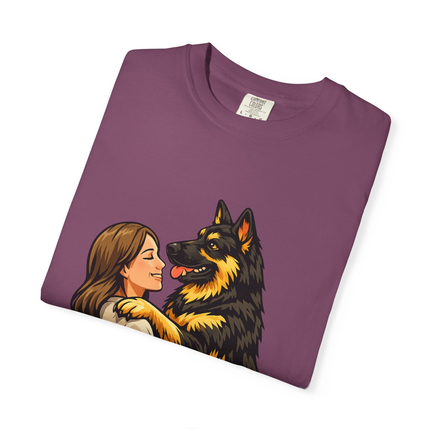 I Love You More Than Treats T-shirt | Girl Hugging German Shepherd Dog