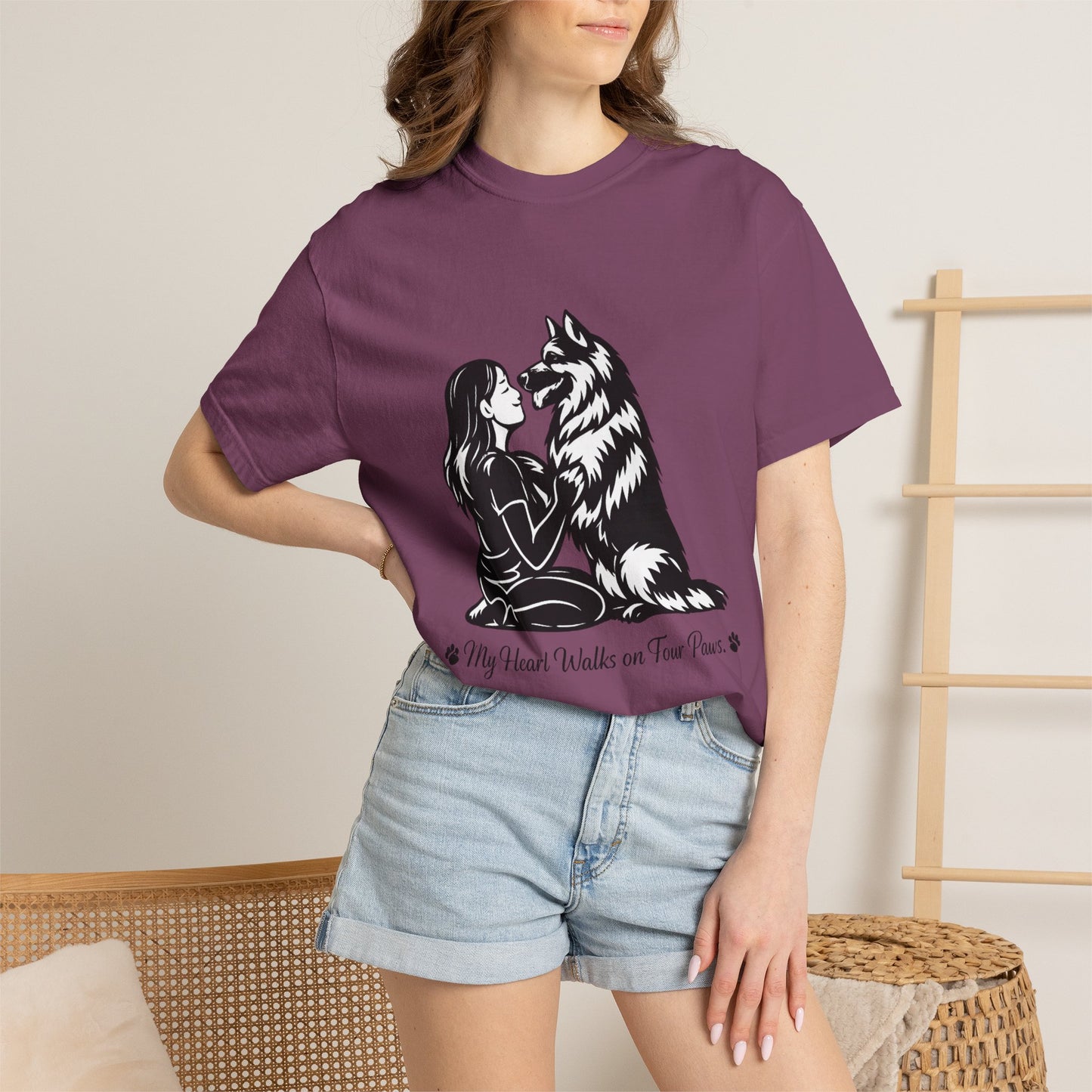 Girl and German Shepherd Illustration T-Shirt | My Heart Walks on Four Paws