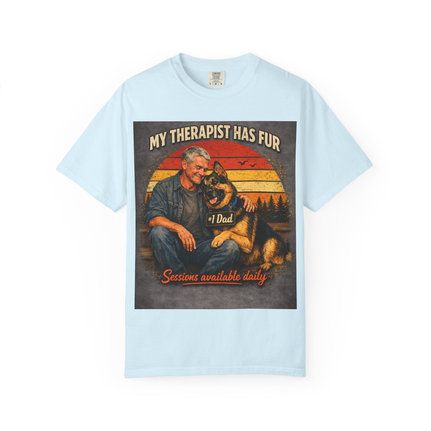 My Therapist Has Fur T-shirt | Dog Dad Graphic Tee, German Shepherd Design